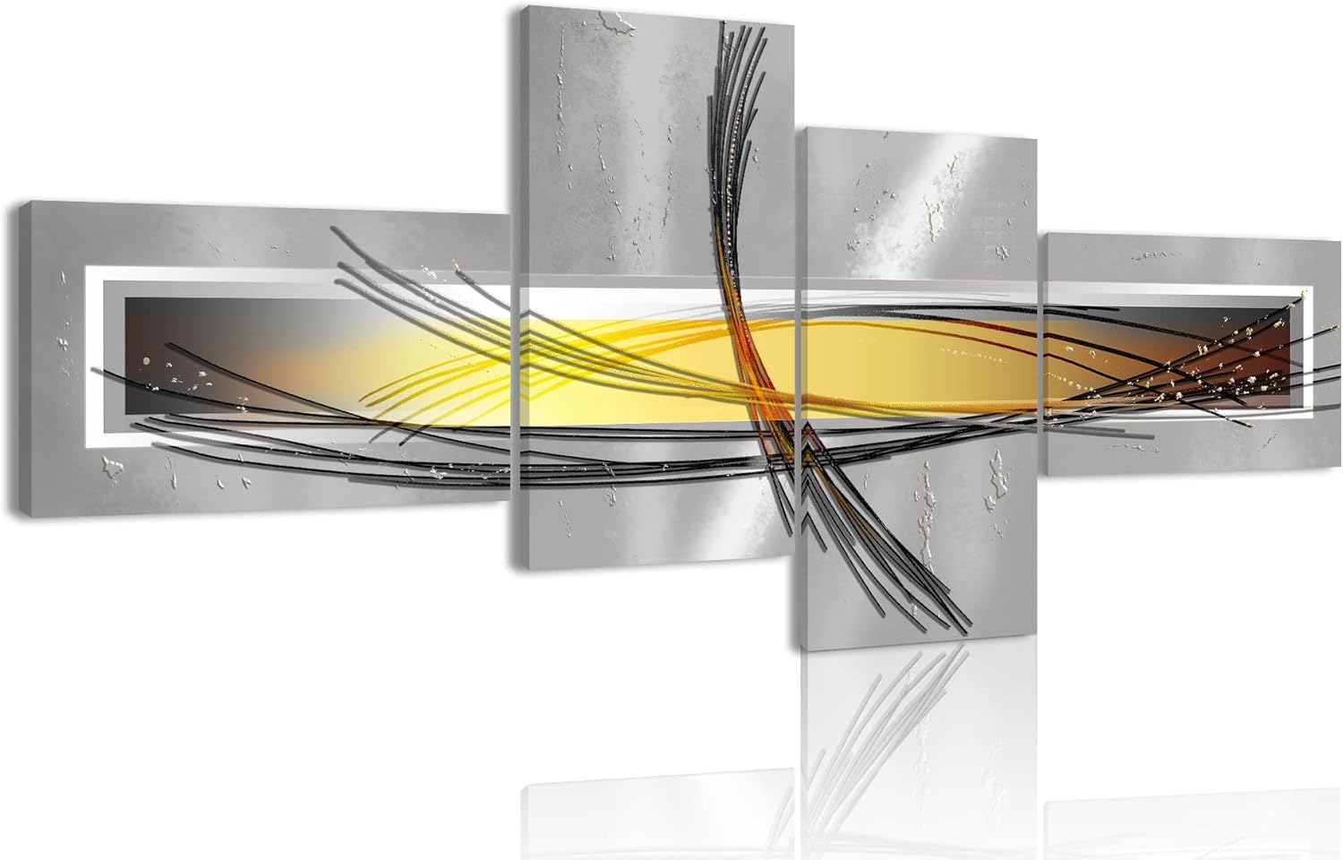 Large Abstract Wall Art,Yellow and Grey Wall Art for Living