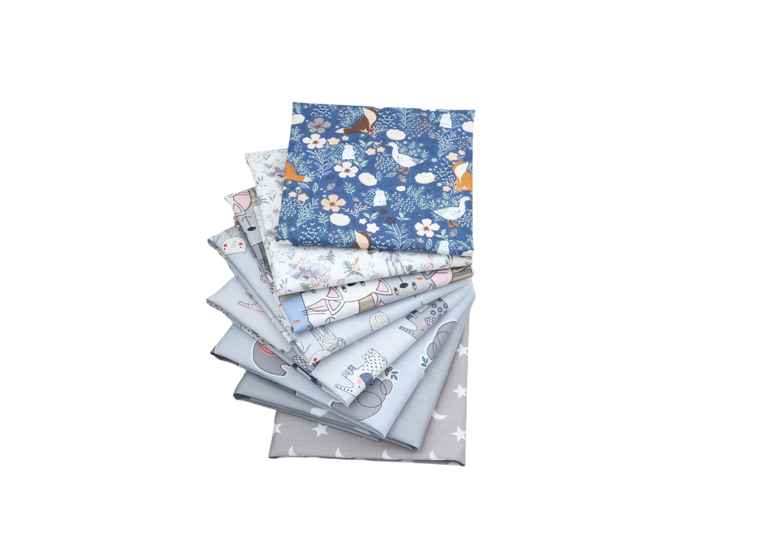 CraftsFabrics 100% Cotton 8pcs 40x50cm Wide Cartoon Animals Printed Fat Quarters Fabric Bundle for Quilting, Baby Clothing, DIY Projects