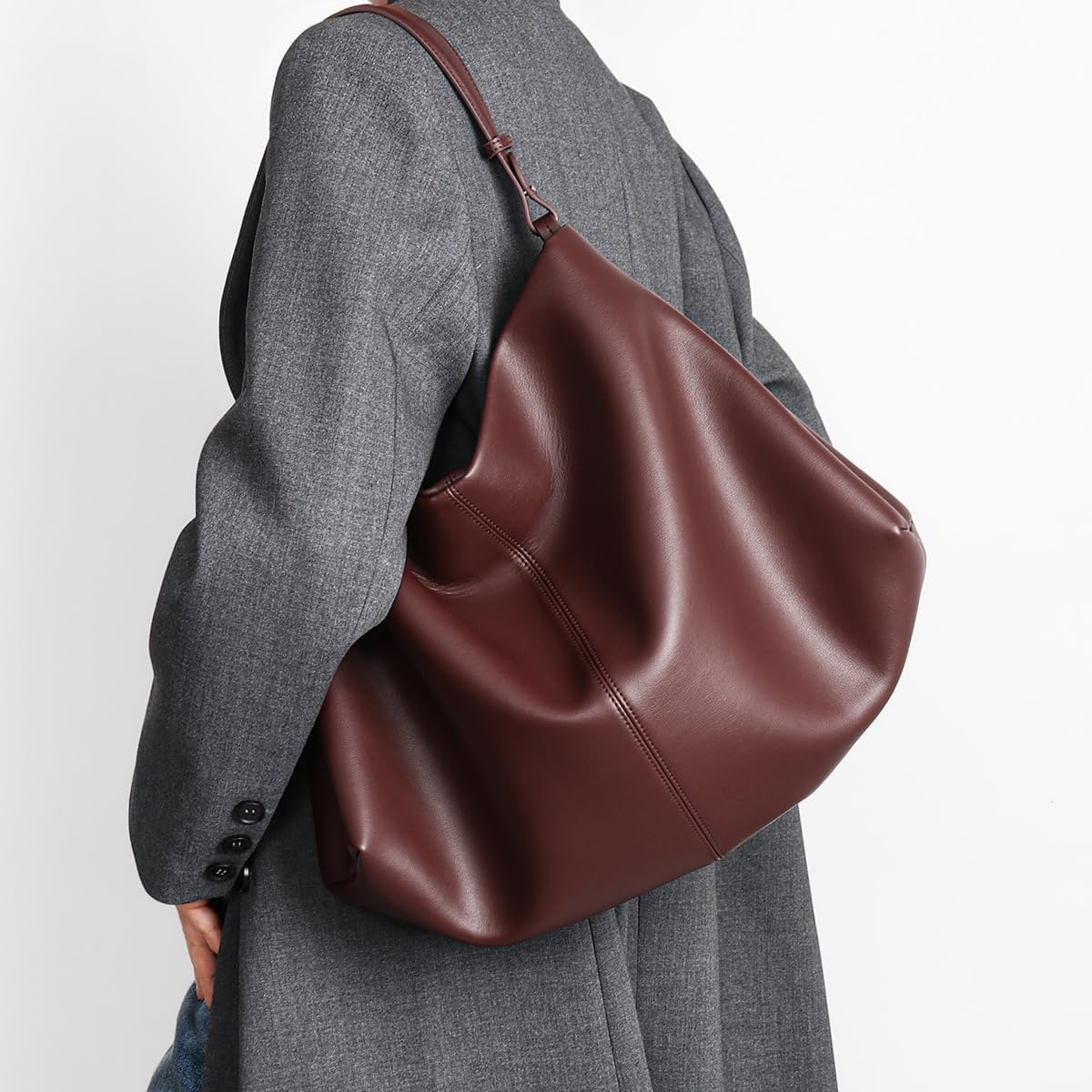 Covelin Minimalist Soft Leather Tote Bag Hobo Casual Shoulder Purse for Everyday Work