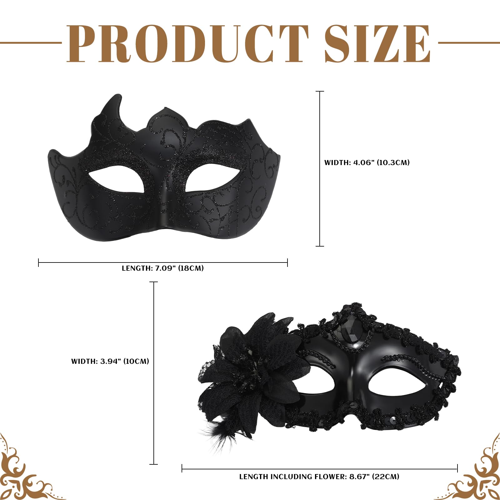 Oidea Masquerade Mask for Couples: Black Lace Venetian Party Mask with Glitter Side Flower Decoration Halloween Costume Carnival Mardi Gras Masks for Women and Men - Image 3