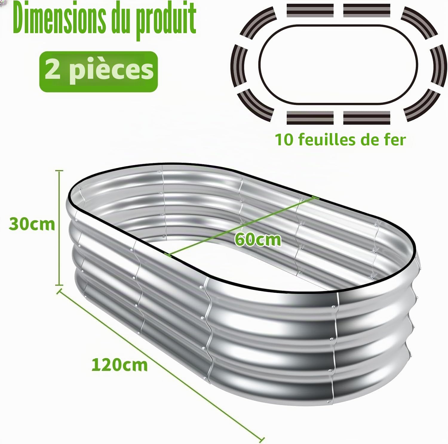 LATERN 2 Pièces Jardinière Surélevée, 120CM x 60CM x 30CM Galvanisé Acier Robuste sans Fond Jardinière Box pour L'extérieur Culture Plantes Légumes Fleurs Herbes (Inclus D'installation Kit, Argent)