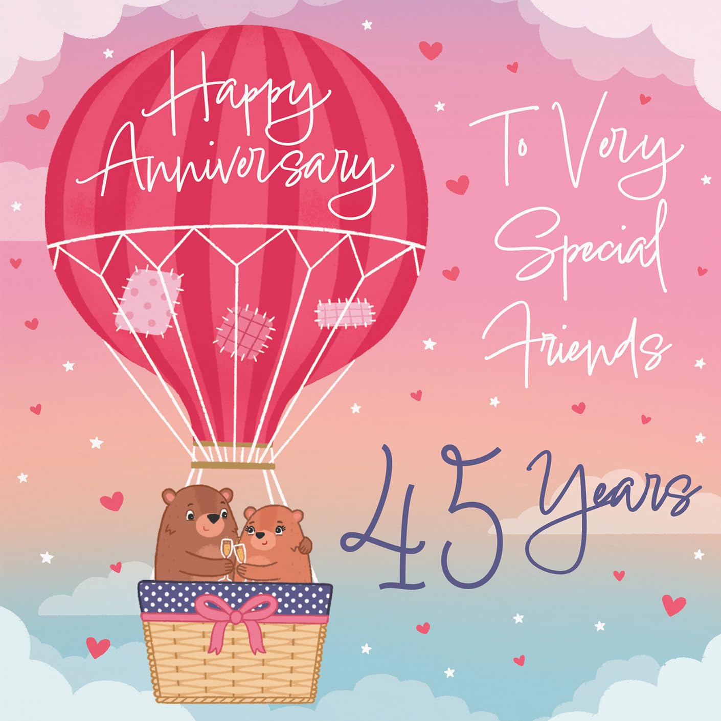 Hunts England, 45th Very Special Friends Hot Air Balloon Anniversary Card, Cute Bears - Image 2