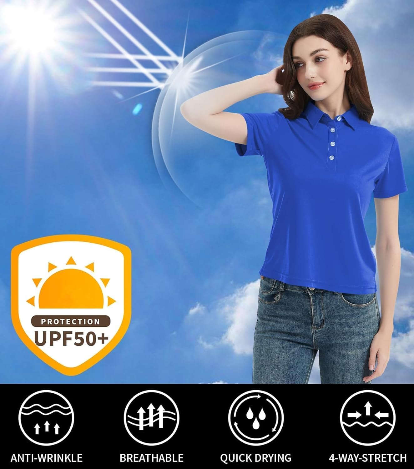 Women's Polo Shirts UPF 50+ Casual Work Quick Dry 4 Buttons Short Sleeve Collared Golf Shirt XS-4XL - Image 5