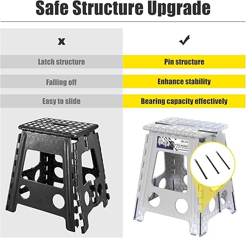 Miniatura 53 de Delxo Taburete plegable de 9 pulgadas, taburetes negros plegables para niños, taburete plegable portátil con asa, taburete plegable para cocina