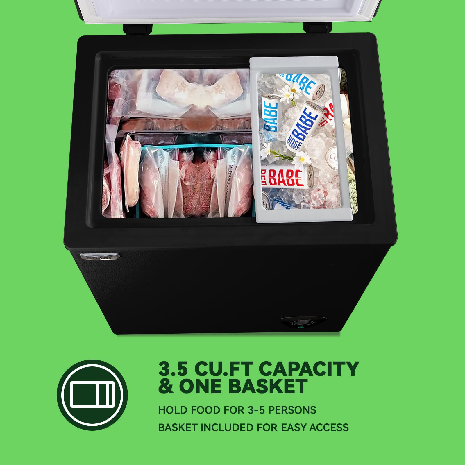 Chest Freezer Small Deep Freezer Black 3.5 Cu.Ft Free-Standing Top Door Freezer Adjustable 7 Thermostat And Removable Basket Open Garage Basement Apartment Kitchen Business on Fridge.com - View 5