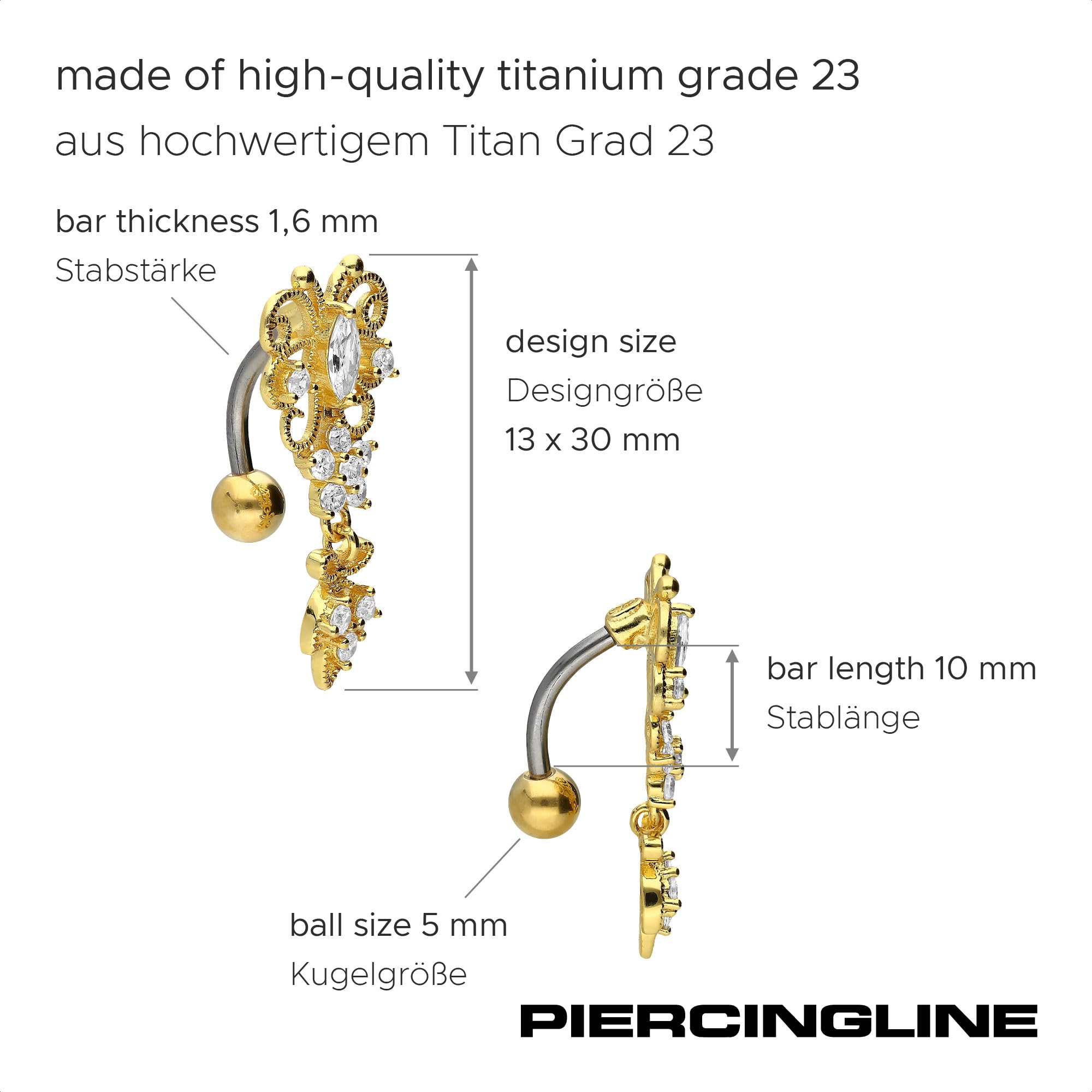 PIERCINGLINE piercing ombligo titanio | Mariposas y colgantes plata 925 | Piercing Bananabell Plátano | selección de color