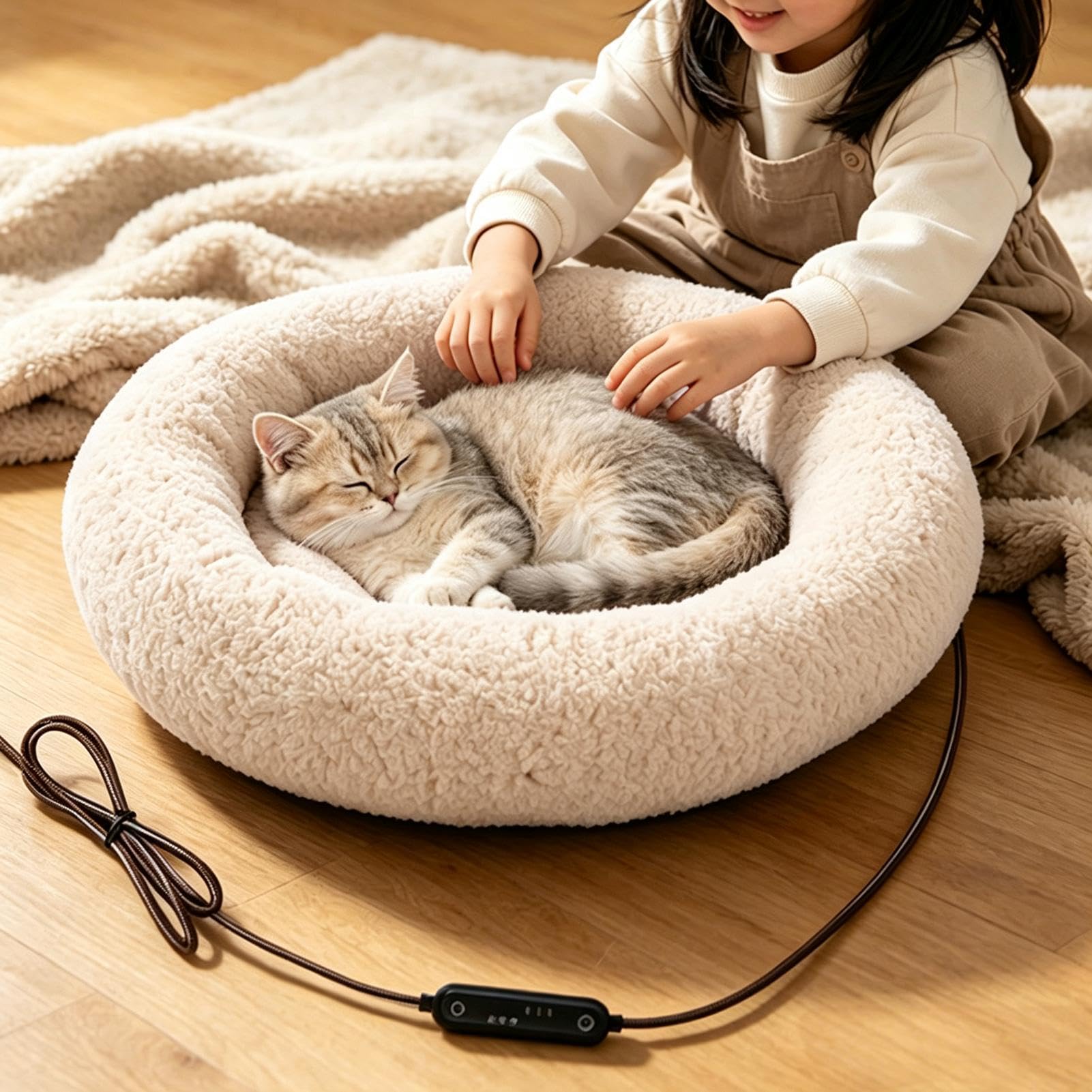 Cuccia Termica per Gatti 3 Livelli di Temperatura Regolabili, 3 Timer,