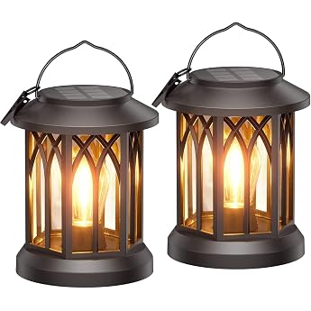 Letmy Solar Lantern, Solar Light, Outdoor, Waterproof, Garden Light, Stylish, LED Lantern, Black, Set of 2
