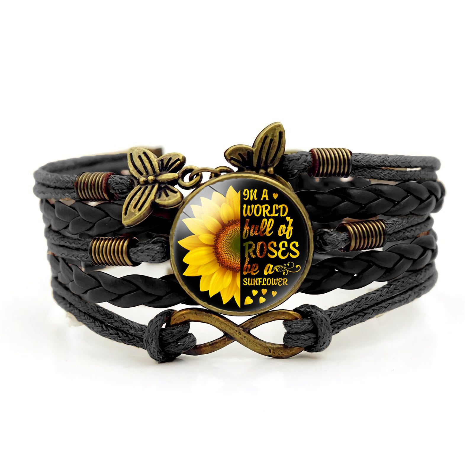 Boho Sunflower Gifts Sunflower Leather Bohemian Bracelet Birthday Gifts for Women Teens Granddaughter Wife Daughter Mom Friendship Bracelets for Her