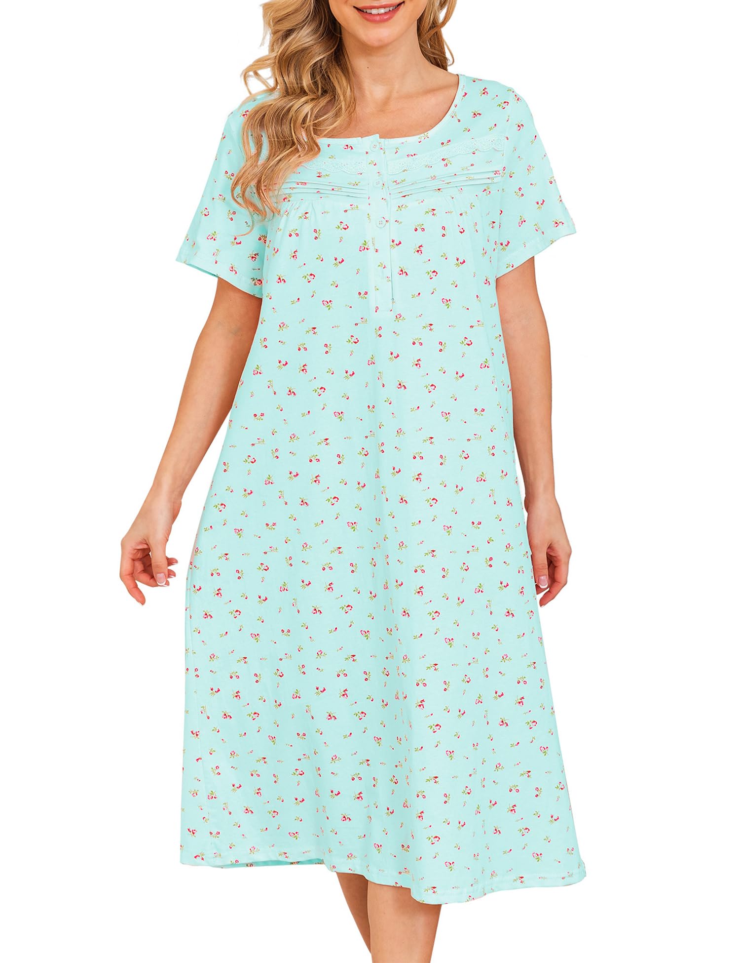 Bloggerlove Nightgowns for Women Soft 100% Cotton House Dress Short/Long Sleeve Night Gowns Comfy Sleepwear S-3XL