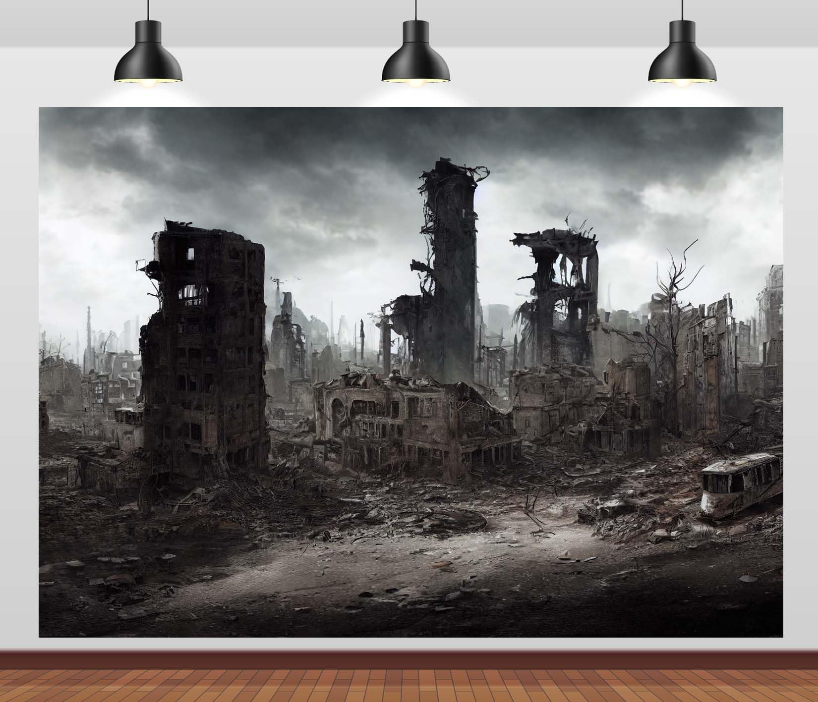CORFOTO 7x5ft Fabric Disaster Backdrop - Apocalyptic Scene - City Ruins - Doomsday Theme - Grey - Polyester - Washable - Non-Fade - Photo Studio &