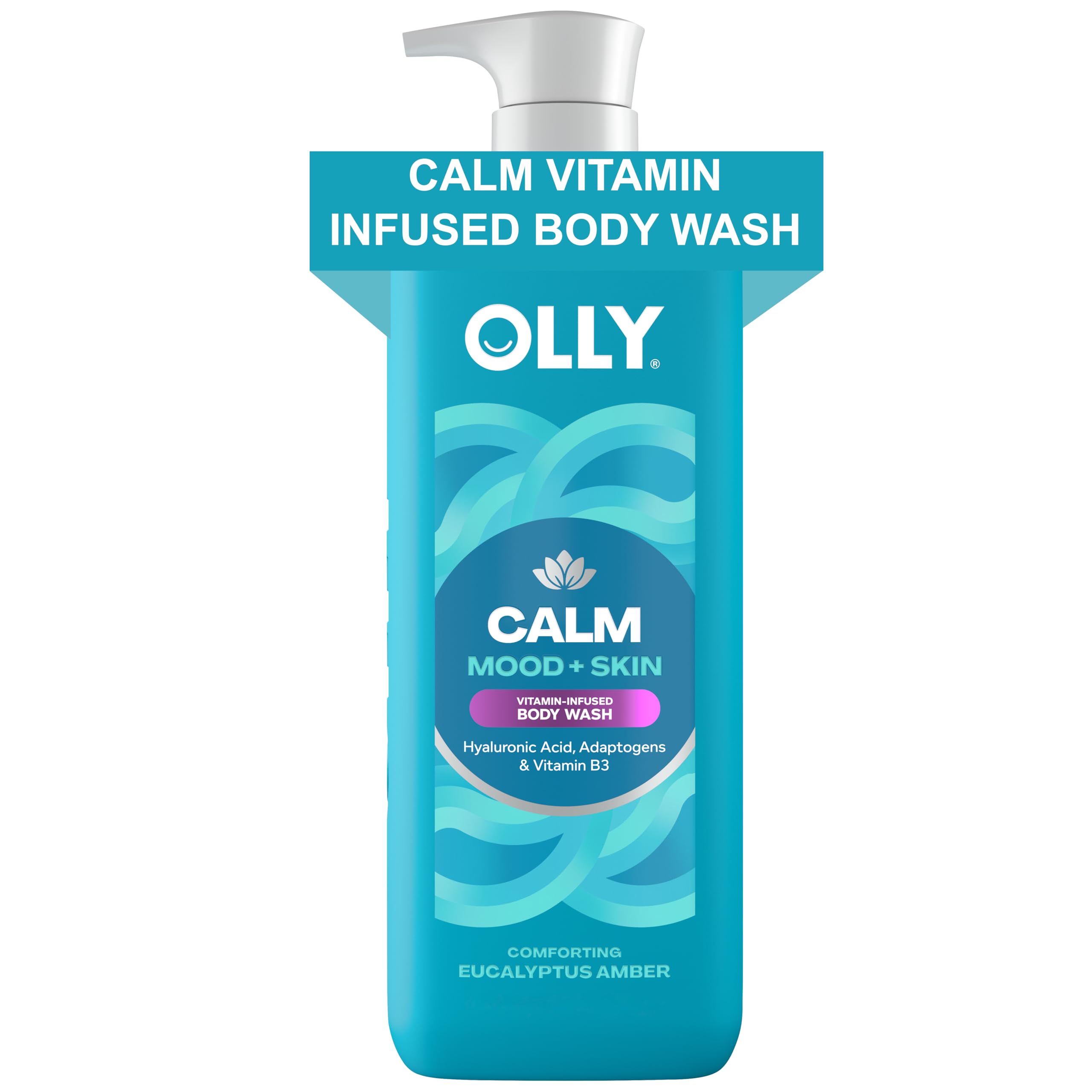 OLLY Calm Body Wash with Hyaluronic Acid, Adaptogens & Vitamin B3– Nourishing Cleanser for Skin Barrier Repair, Deep Hydration, Eucalyptus Amber Scent