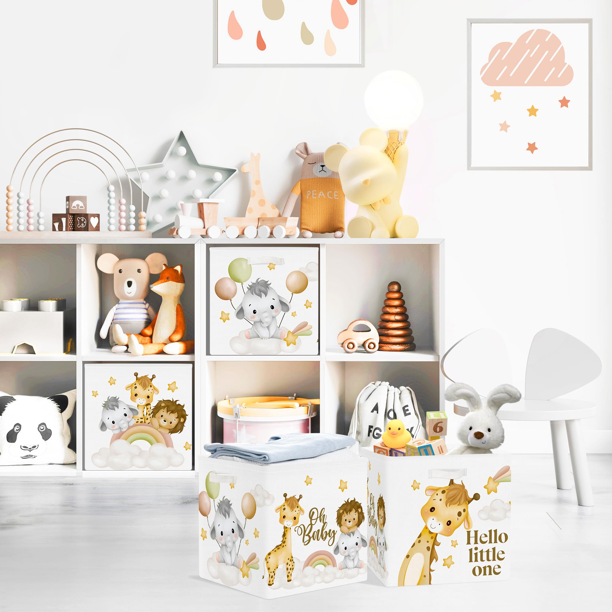 Set di 3 Cubi Portaoggetti Ripiegabili Animale da Sogno Giraffa 30x30x30 cm
