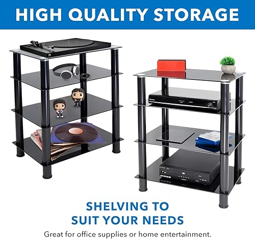 Miniatura 9 de Mount-It! - Soporte multimedia de vidrio templado para componentes de audio y video, torre de audio y centro de medios con 5 estantes (MI-8671) y 4