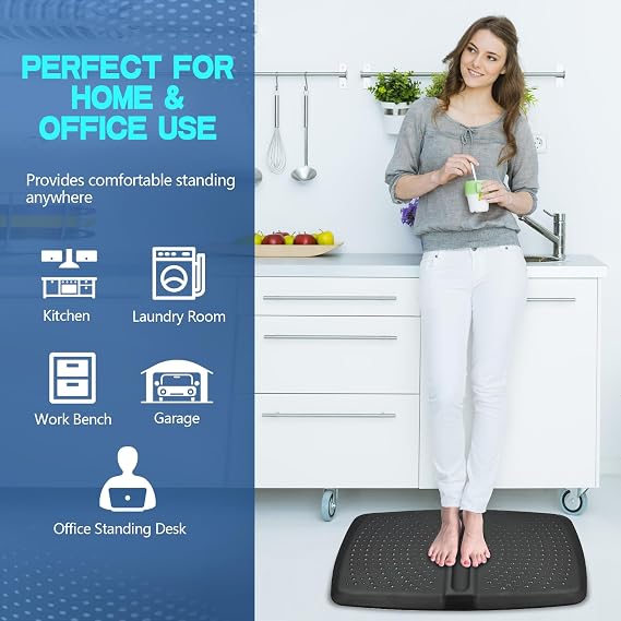 1 Thick Anti-Fatigue Kitchen Mat Standing Mat with Massage Ball Non-Slip Standing Desk Mat with Massage Points Multi-Purpose Comfortable Floor Mat for Foot, Office and Home Black, 17 x 28
