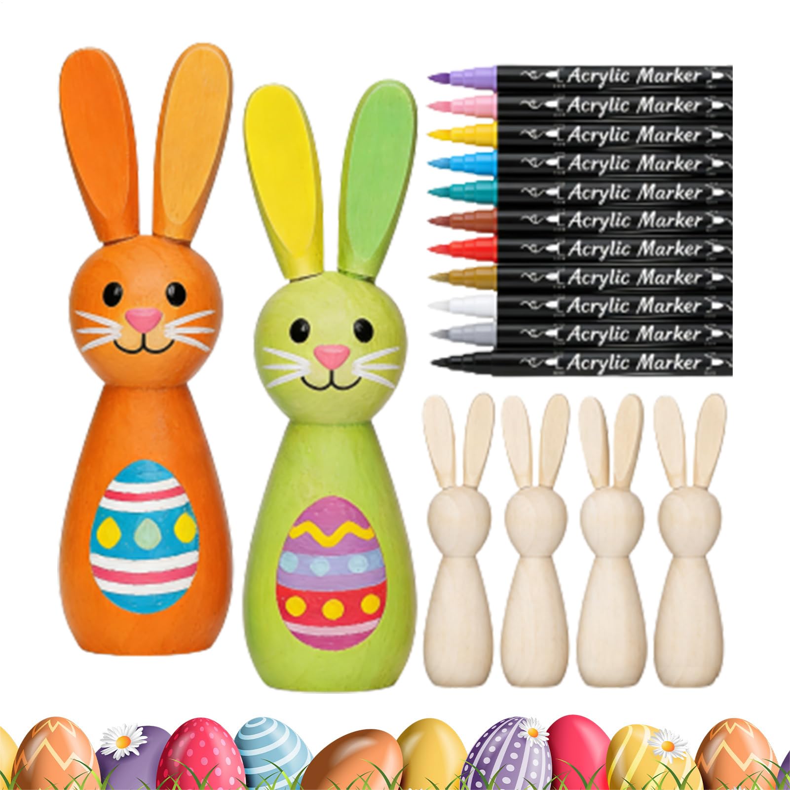 Lapin de Pâques en bois naturel, kit de peinture de figurine DIY