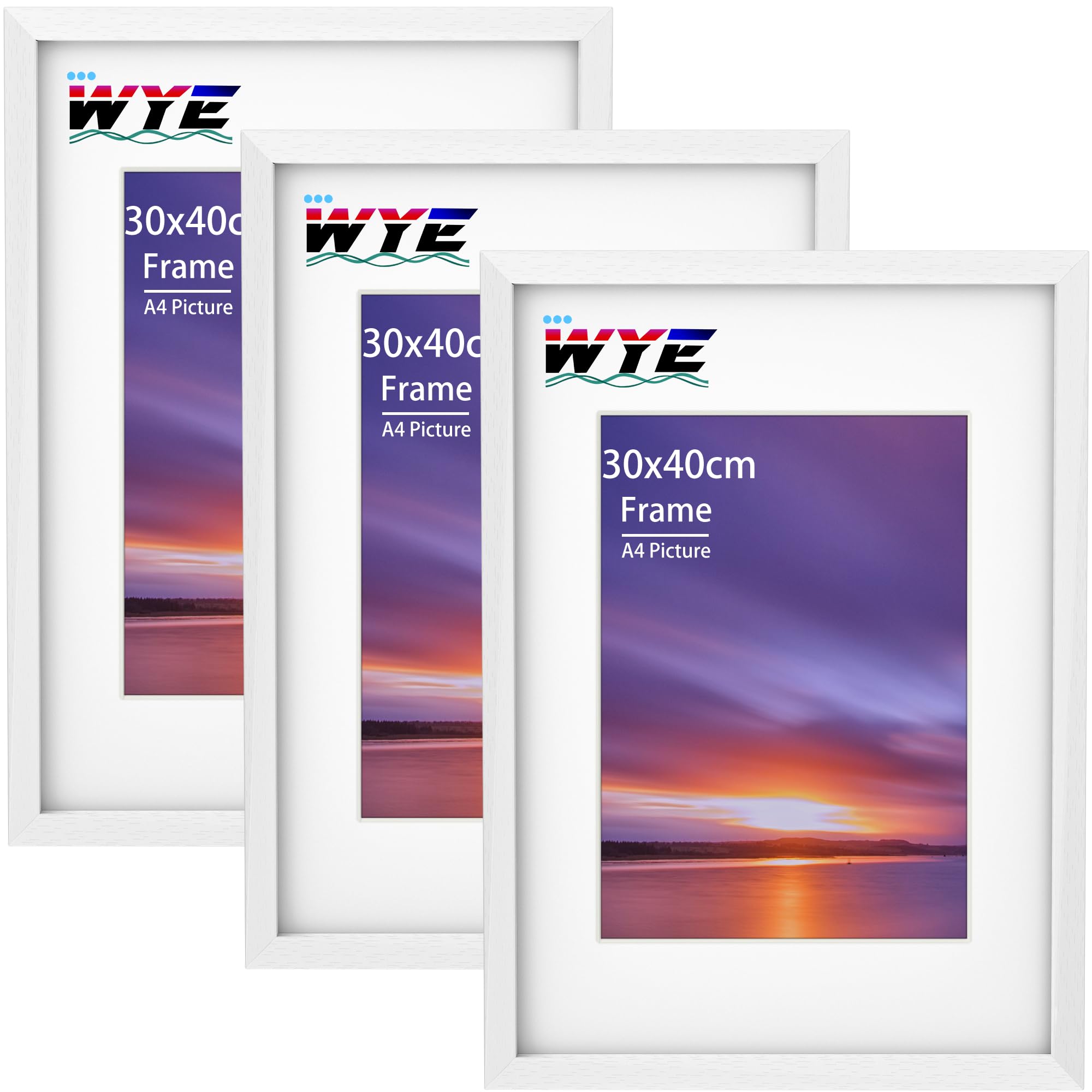 Wyewye White 30X40 Cm Picture Frames 3 Pack Wood, Acrylic (Not Glass) 30X40 Cm Photo Frame With 20X28.7 Cm Mount For Print, Certificate, Photo, Only Hang On The Wall,