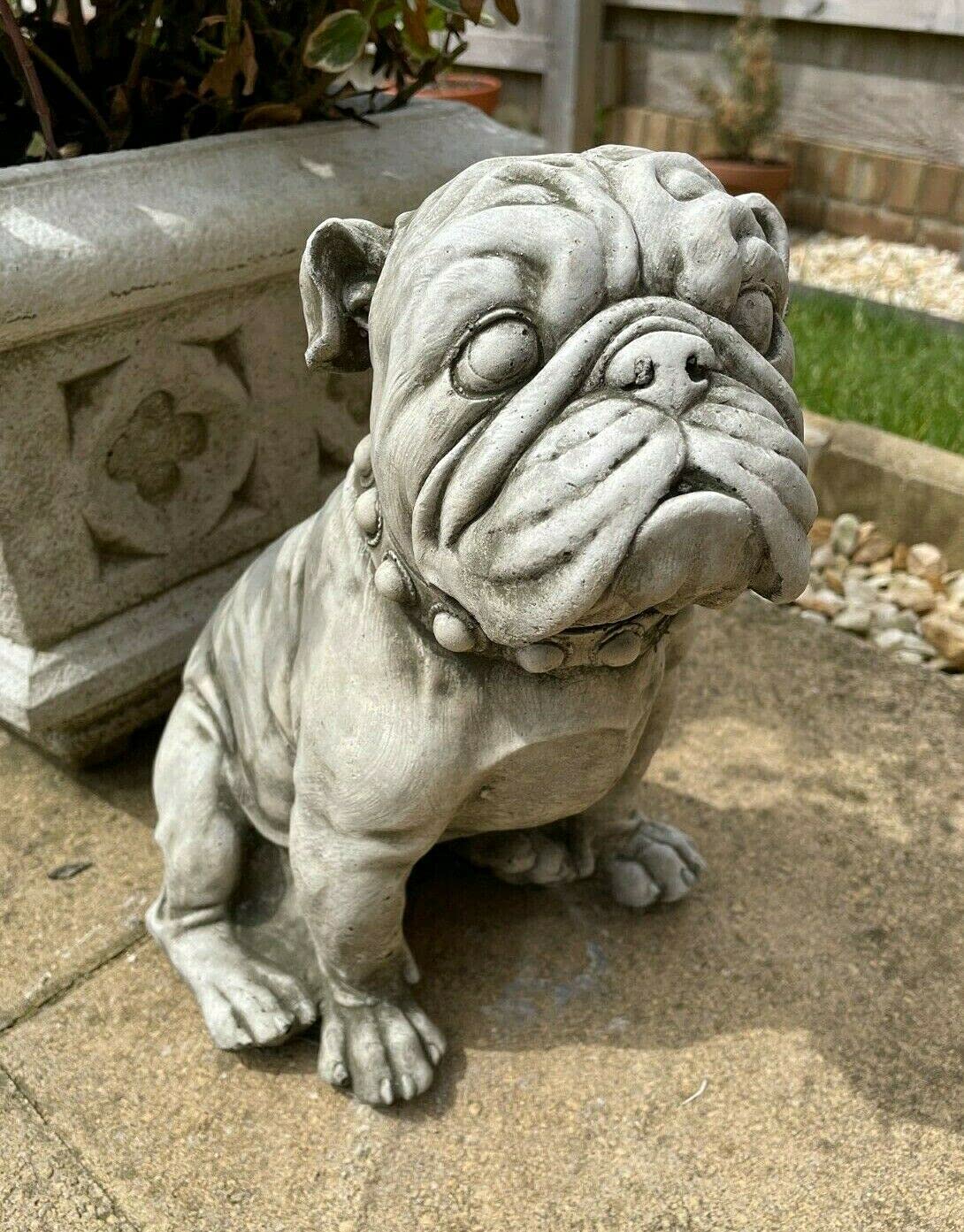 British English Bulldog Stone Statue | Animal Dog Puppy Outdoor Garden Ornament