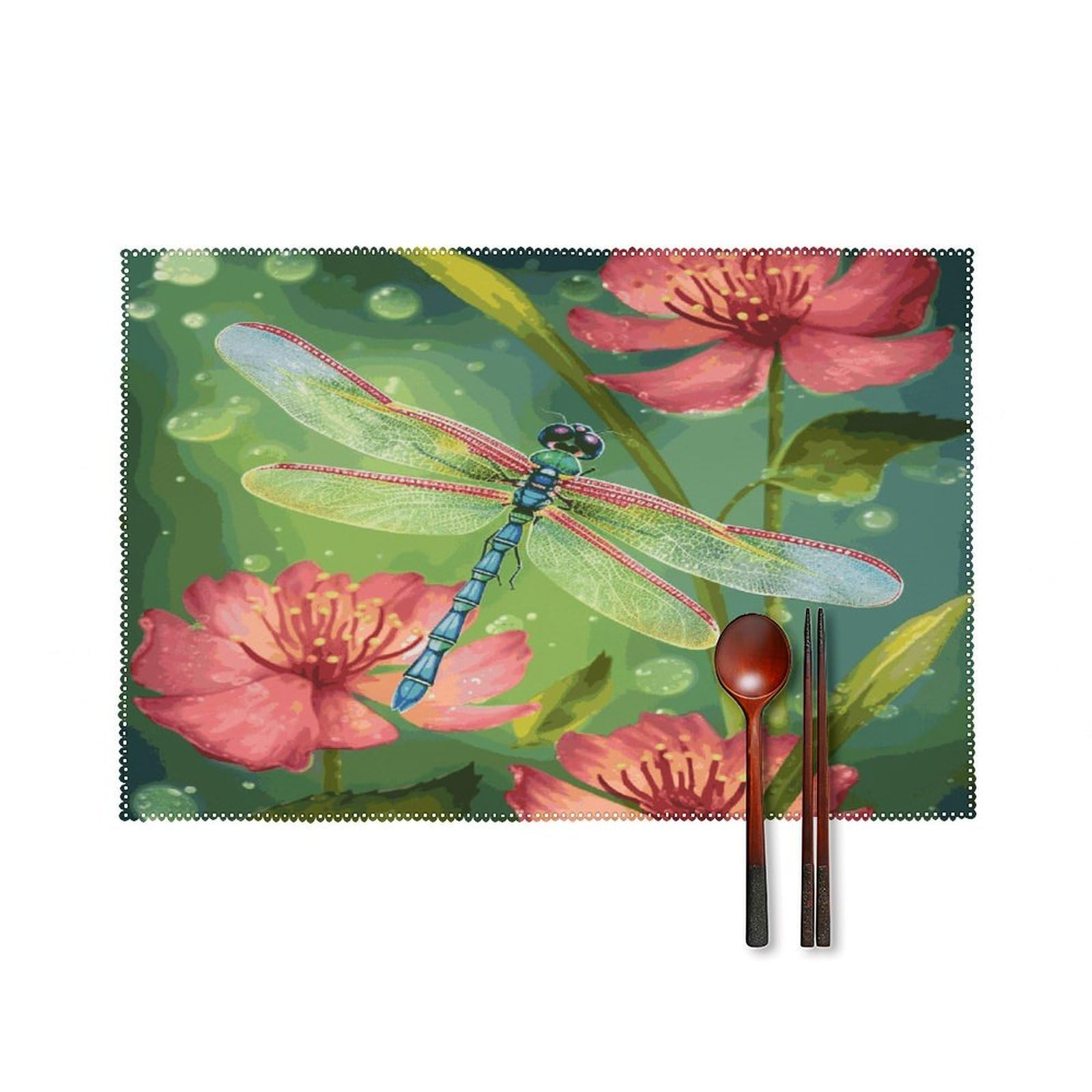 Fodpand Style Dragonflies And Flowers Placemats Set Of 4 Place Mats Table Mats