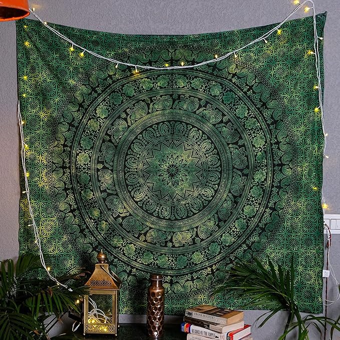 Image of Craft Trade 54x84 Inches Dark Green Cotton Mandala Ombre Wall Hanging Tapestry
