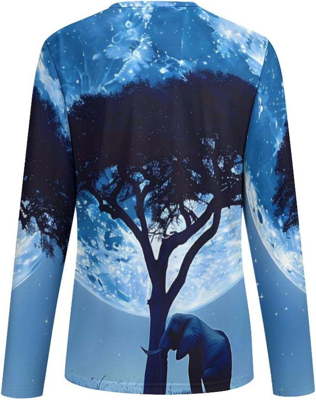Elephant Full Moon Women's Pajama Top Sleepwear Pajamas Sleep T-Shirt Long Sleeve Shirt Crewneck Tee
