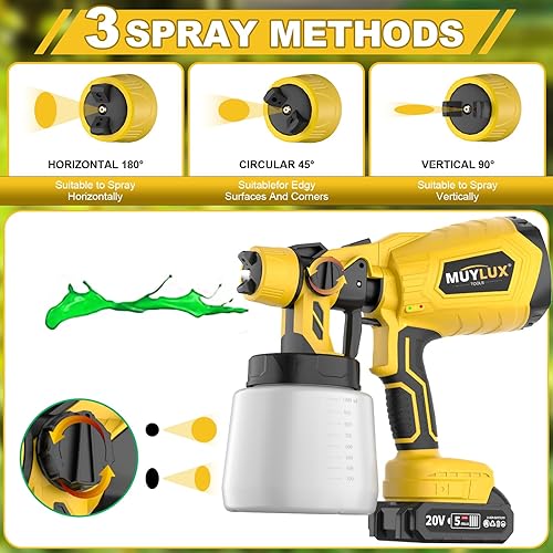 Miniatura 5 de Pulverizador de pintura inalámbrico con batería y cargador, pistola pulverizadora eléctrica de 800W con 5 boquillas y 3 patrones, pulverizador de