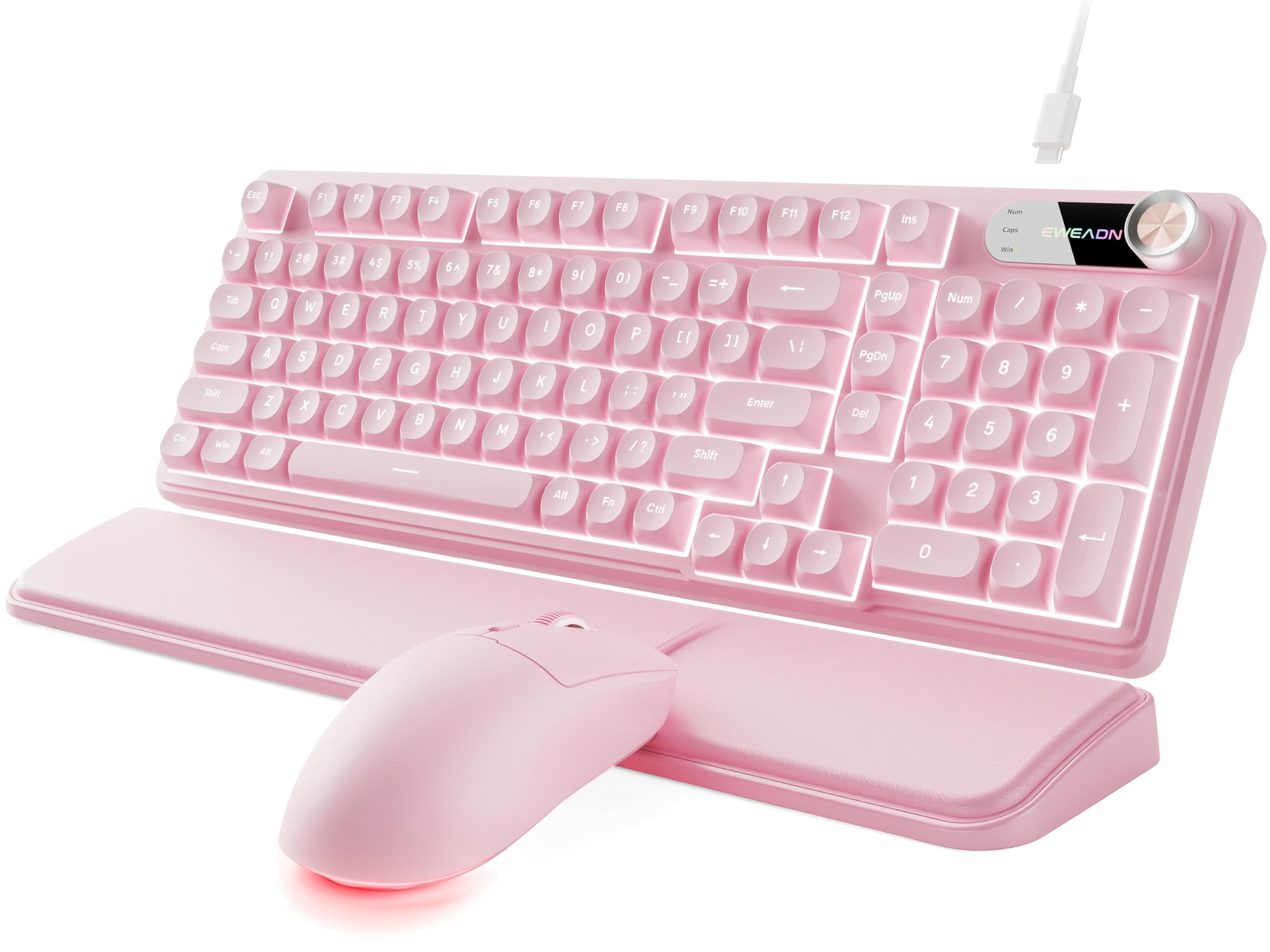 C98 Wired Keyboard and Mouse Combo, Wired Computer Keyboards with Wrist Palm, Double-Shot Keycaps, Silent RGB Backlight Keyboard for Windows/MAC/PC (Pink)-picture-48