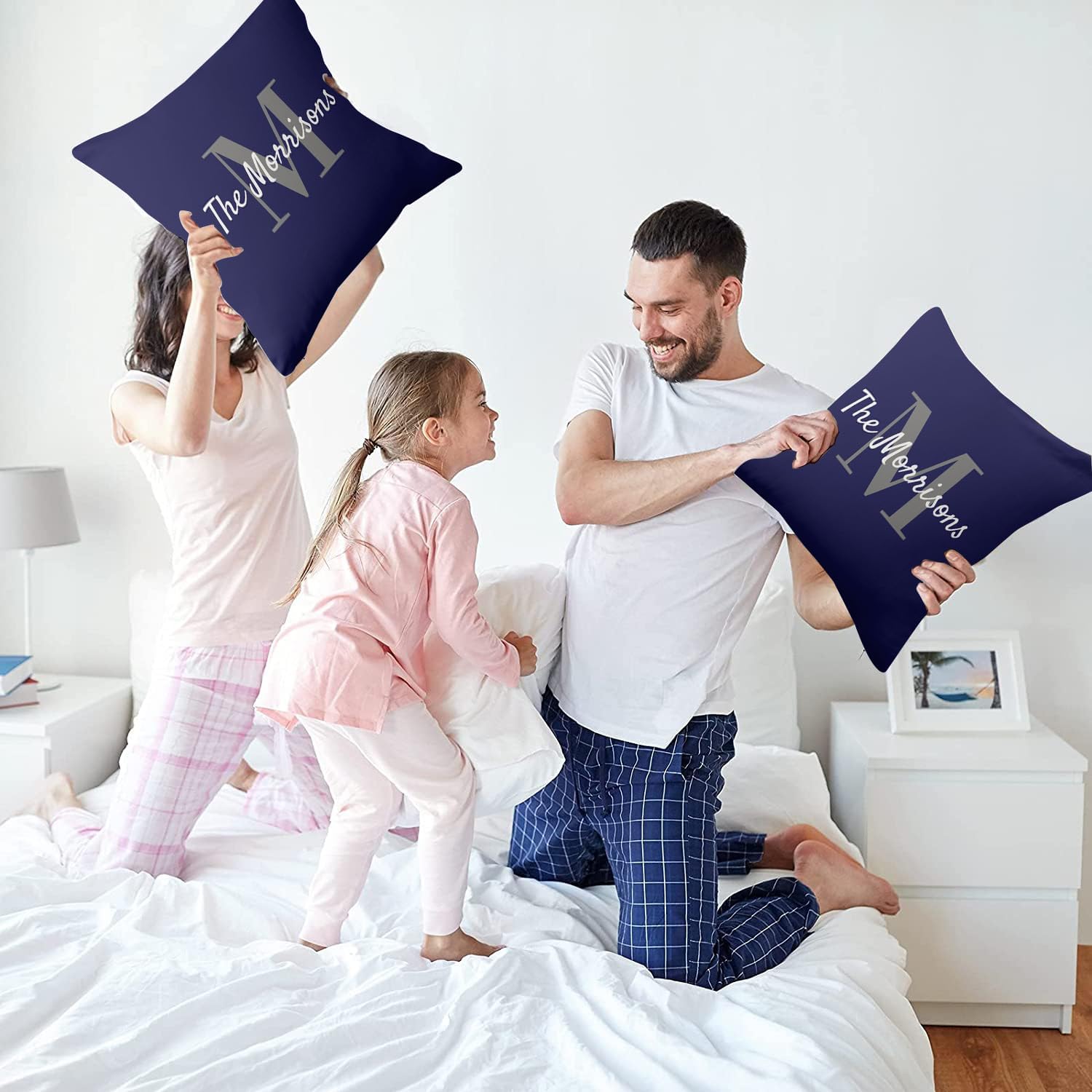 Big Family Name Monogram Solid Navy Blue Outdoor Pillow Covers 20 x 20inches Decorative Pillow Case for Sofa Couch Bed (Pillow Insert Not Include)