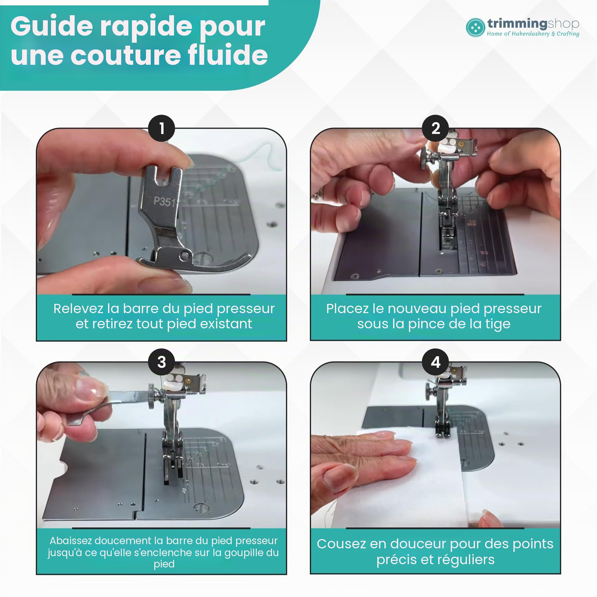 Trimming Shop Susur Pied presseur standard pour machines à coudre industrielles | Coutures droites en acier pour un contrôle précis du tissu, de la couture et de la couture