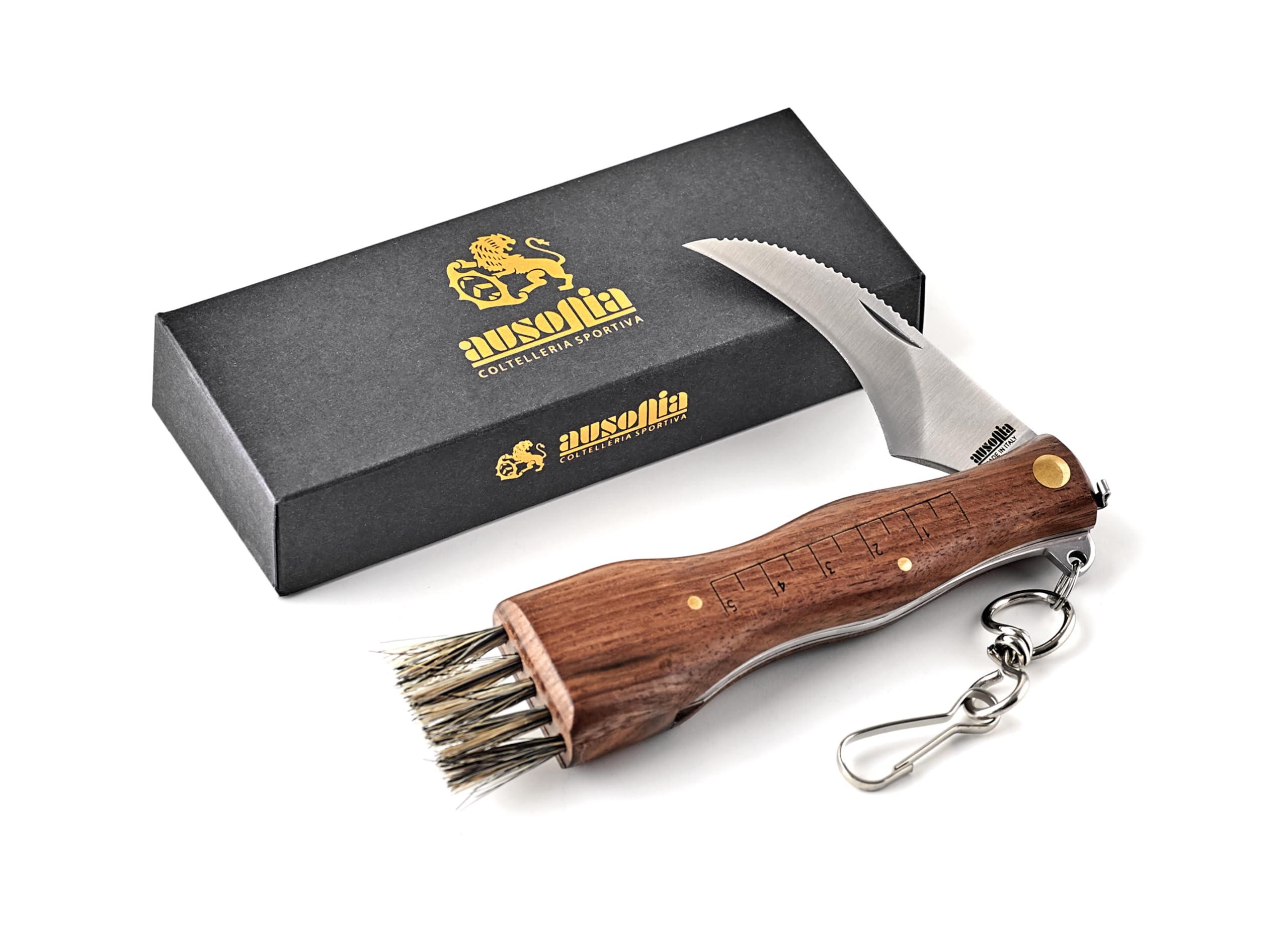 AUSONIA - 26308 Coltello per funghi Made in Italy coglifunghi Cm 20 con lama inox da 8 cm manico legno e pennellino
