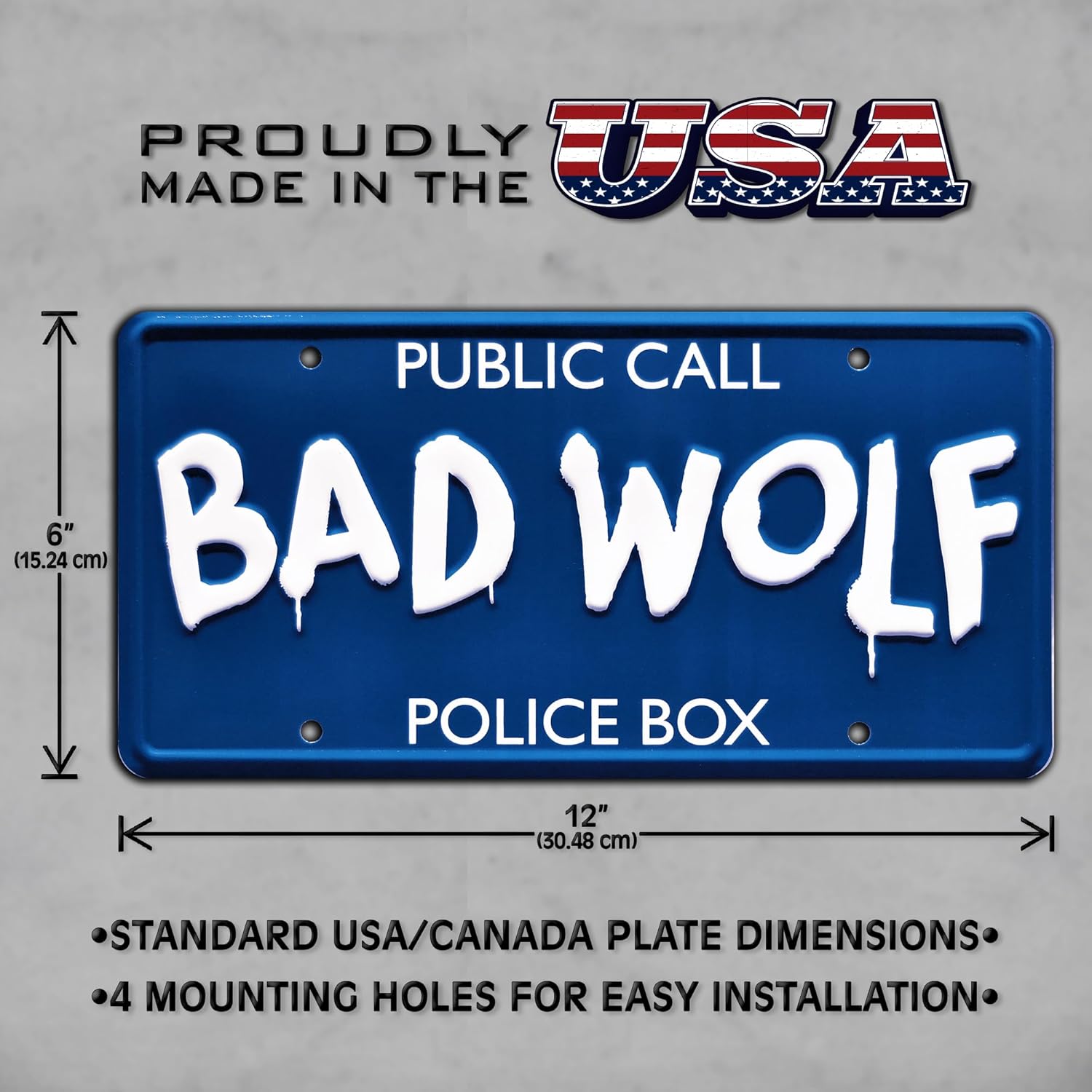 Celebrity Machines Tardis + Bad Wolf | Metal Stamped License Plates