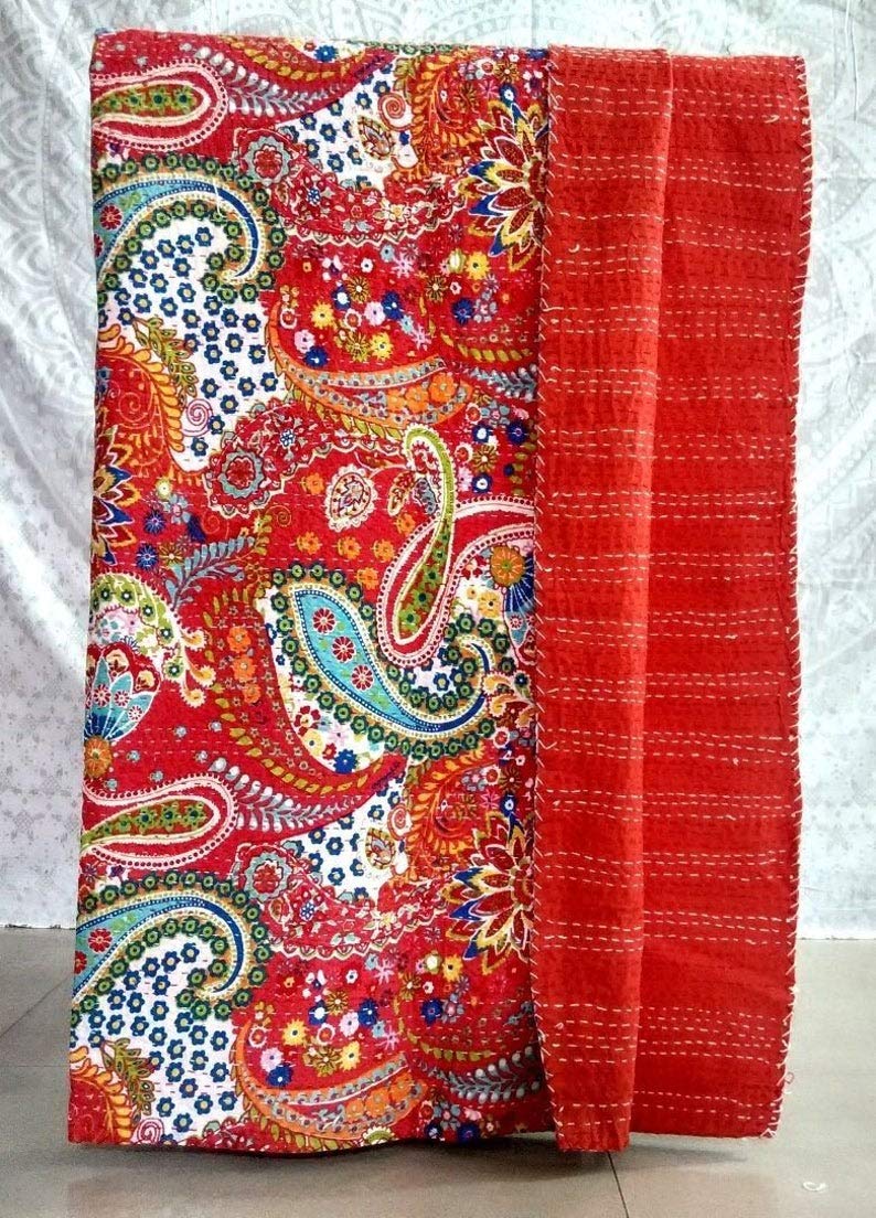 Textile Work Creations Kantha Quilt Bed Cover Blanket Bedspread Bohemian Bedding Singel Twin-image-16