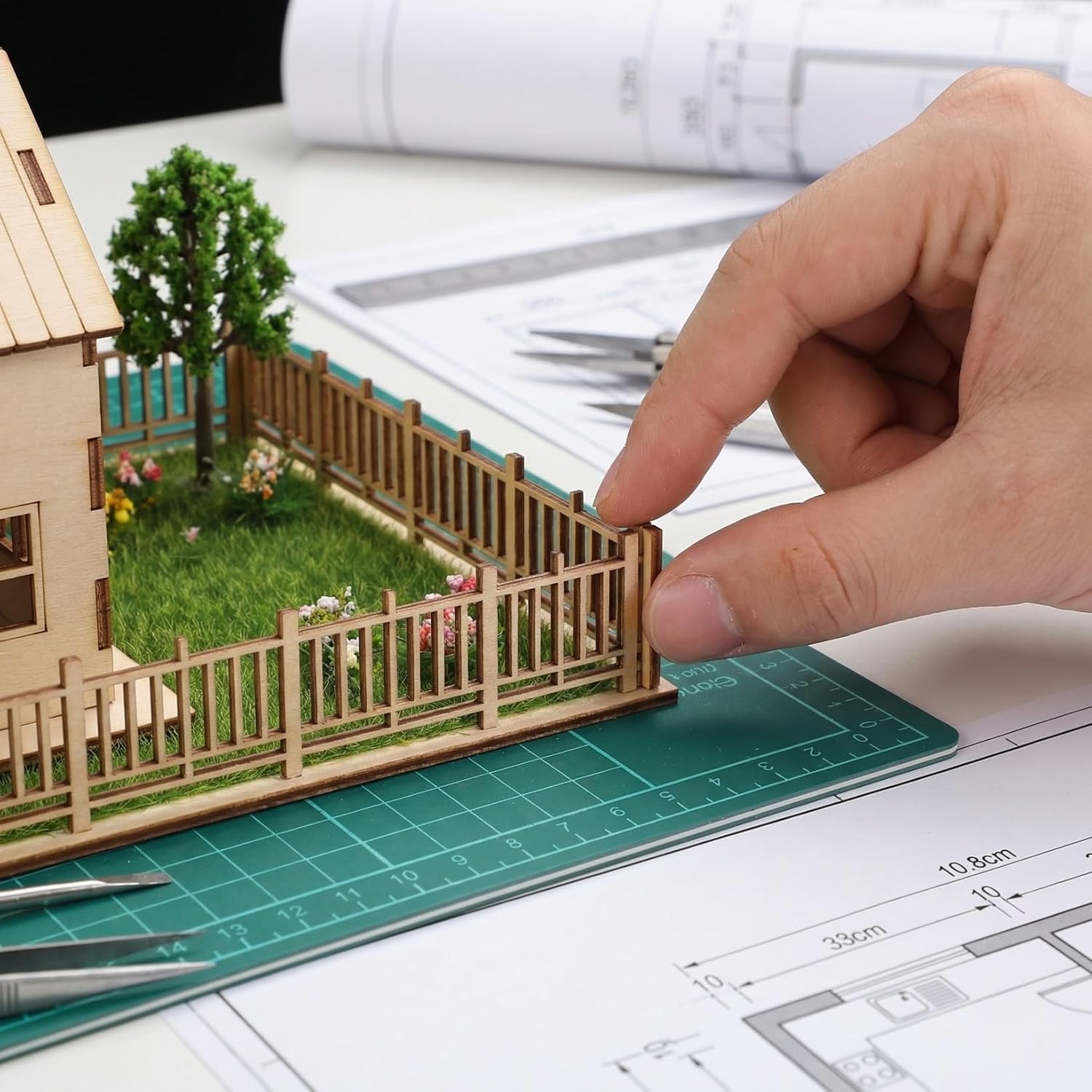 1:50 Scale Wooden Fence Model, Miniature Railing for Diorama, 10 Pcs