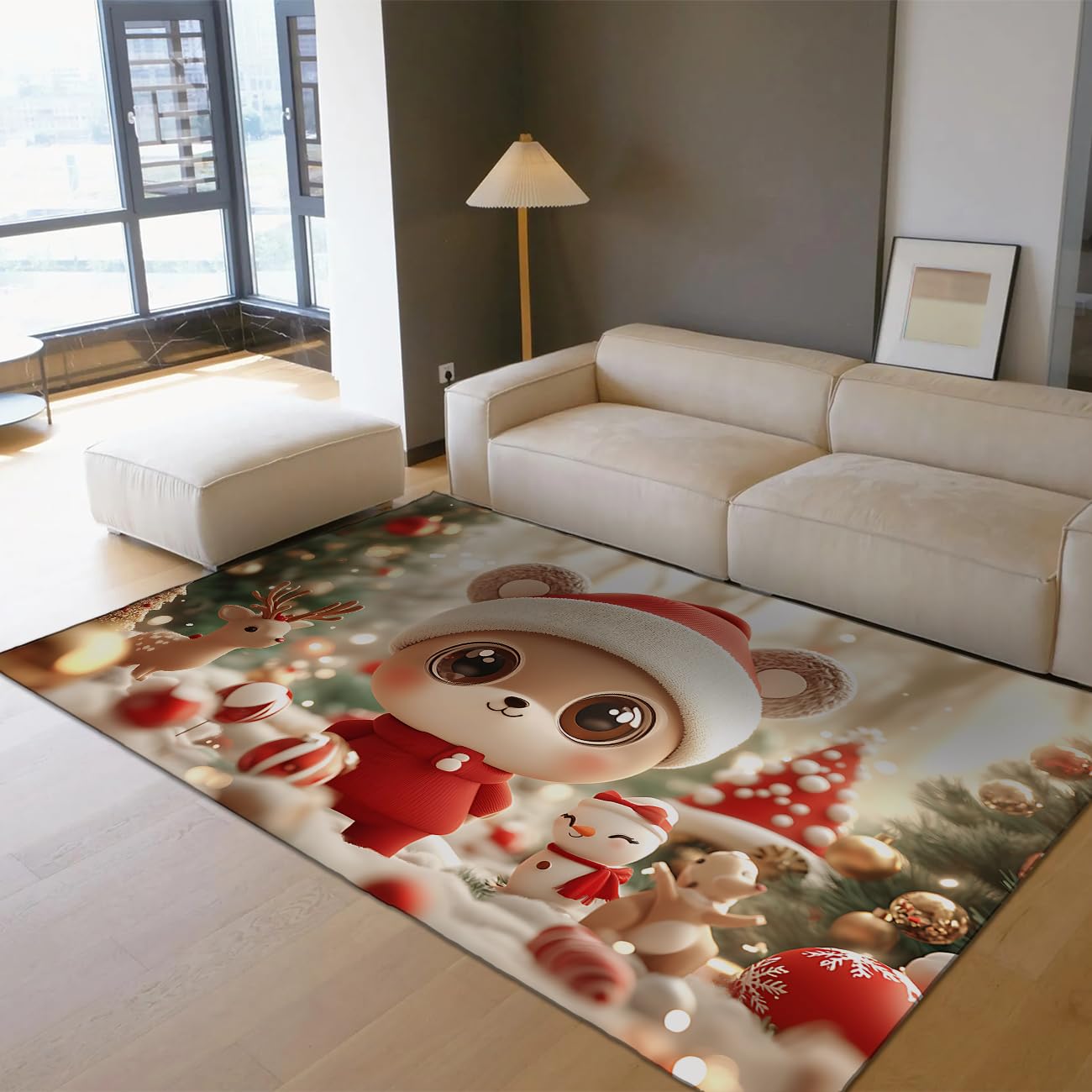 Tapis décoratif festif avec ours Noël grand format pour chambre d'enfant