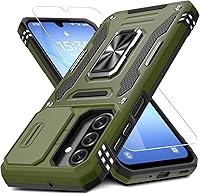 Vista 25 de DEERLAMN - Funda para Samsung Galaxy A15 5G con cubierta deslizante para la cámara + protector de pantalla (1 paquete), soporte giratorio con anillo