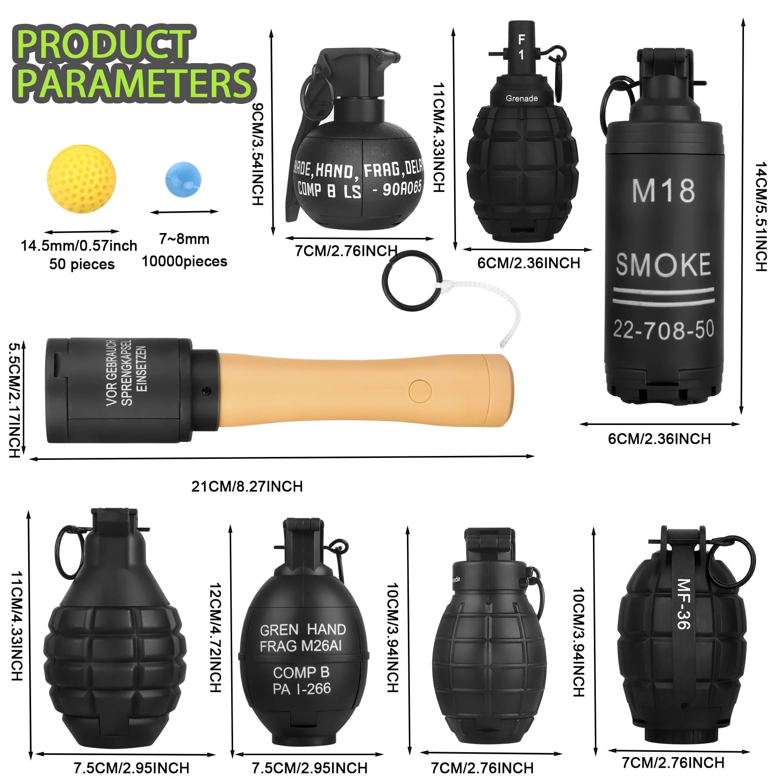 Taktische Spielzeuggranate für CS-Kampfspiel, 8 Stück, sturzfest, nachfüllbar, Spaß, Handgranate, Spielzeug mit 100 Schaumstoff-Munition für Outdoor-Sport, Schwarz