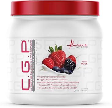 Metabolic Nutrition, CGP, Creatine Glycerol Phosphate, 100% Micronized Creatine Powder, Pre Intra Post Workout Supplement, Fruit Punch, 400 Grams 40 Servings