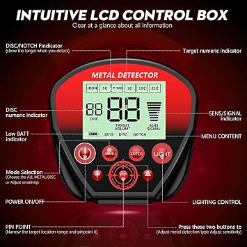 Underground Metal Detector, LCD Display Underground Metal Detector Light Panel Target Identification Precious Metal Search Seeker Treasure Metal