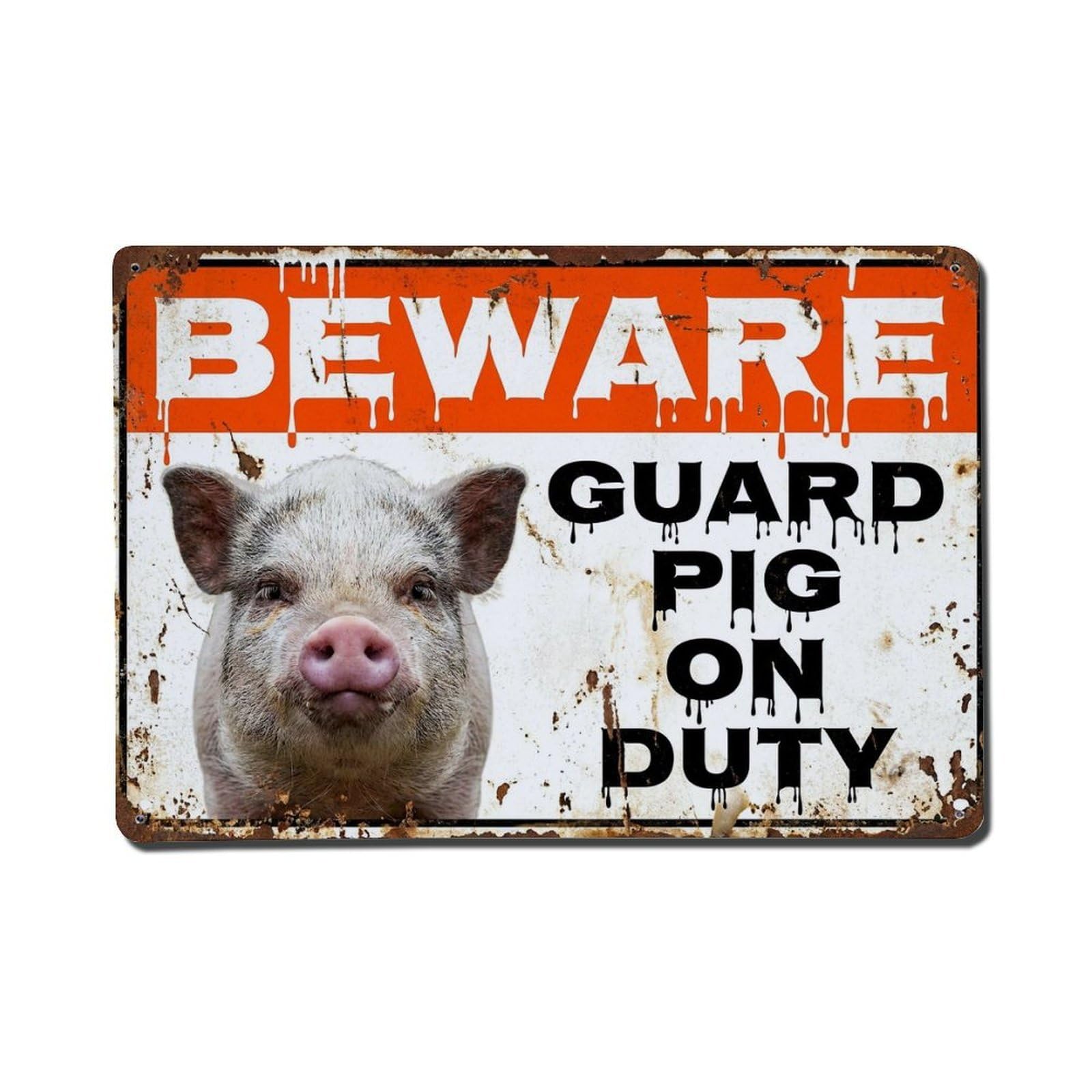 Vintage Funny Miniature Pig Guard Beware of Pet Driveway Metal Tin Sign