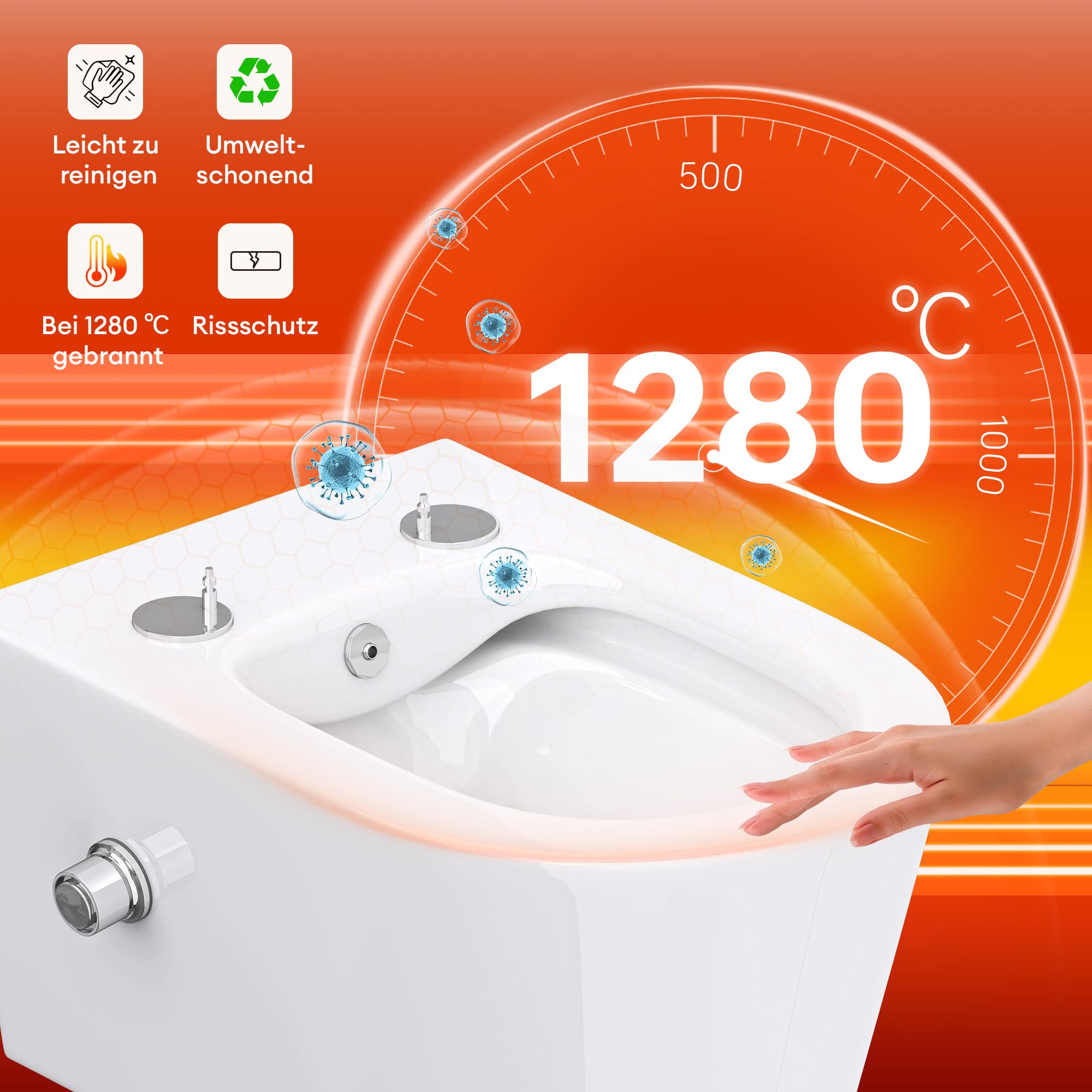Mai & Mai Hänge WC mit Bidet-Funktion aus Sanitärkeramik 36x53,5x36,5cm