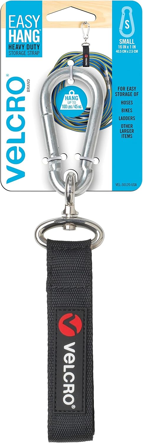 VELCRO Brand VEL-30120-USA Easy Hang Strap. Heavy Duty Outdoor Storage Extension Cords, Cables, Tools, Bikes. Organization for Garden, Shed, RV. Small-1Pk, Black VELCRO Brand VEL-30120-USA Easy Hang Strap. Heavy Duty Outdoor Storage Extension Cords, Cables, Tools, Bikes. Organization for Garden, Shed, RV. Small-1Pk, Black