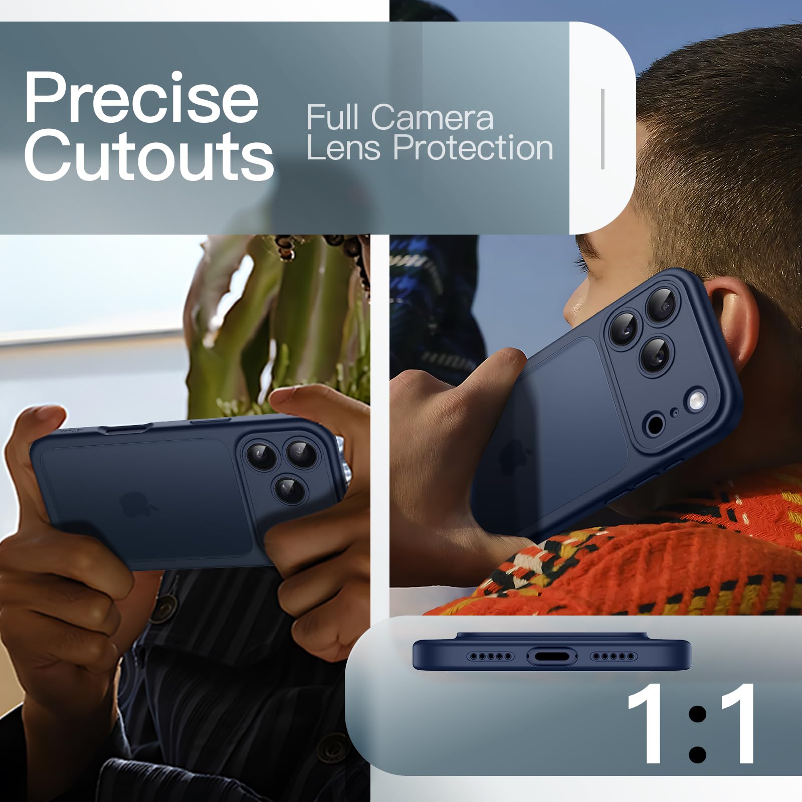 JETech Cover Opaca per iPhone 17 Pro 6,3 Pollici, Protezione Anticaduta Antiurto Grado Militare, Protezione Completa Lenti Fotocamera, Custodia Minimalista Retro Traslucido Satinato (Blu Scuro)