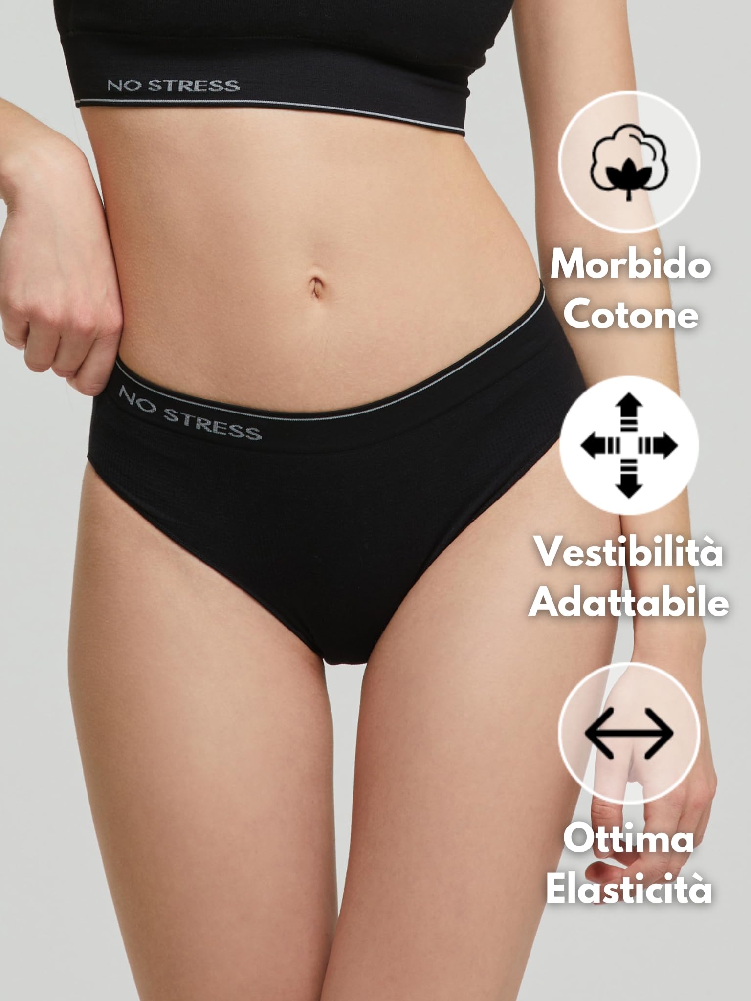 POMPEA 3 Pezzi Slip Donna in Cotone Elasticizzato Seamless, Mutande con Cinturino Elastico Logato