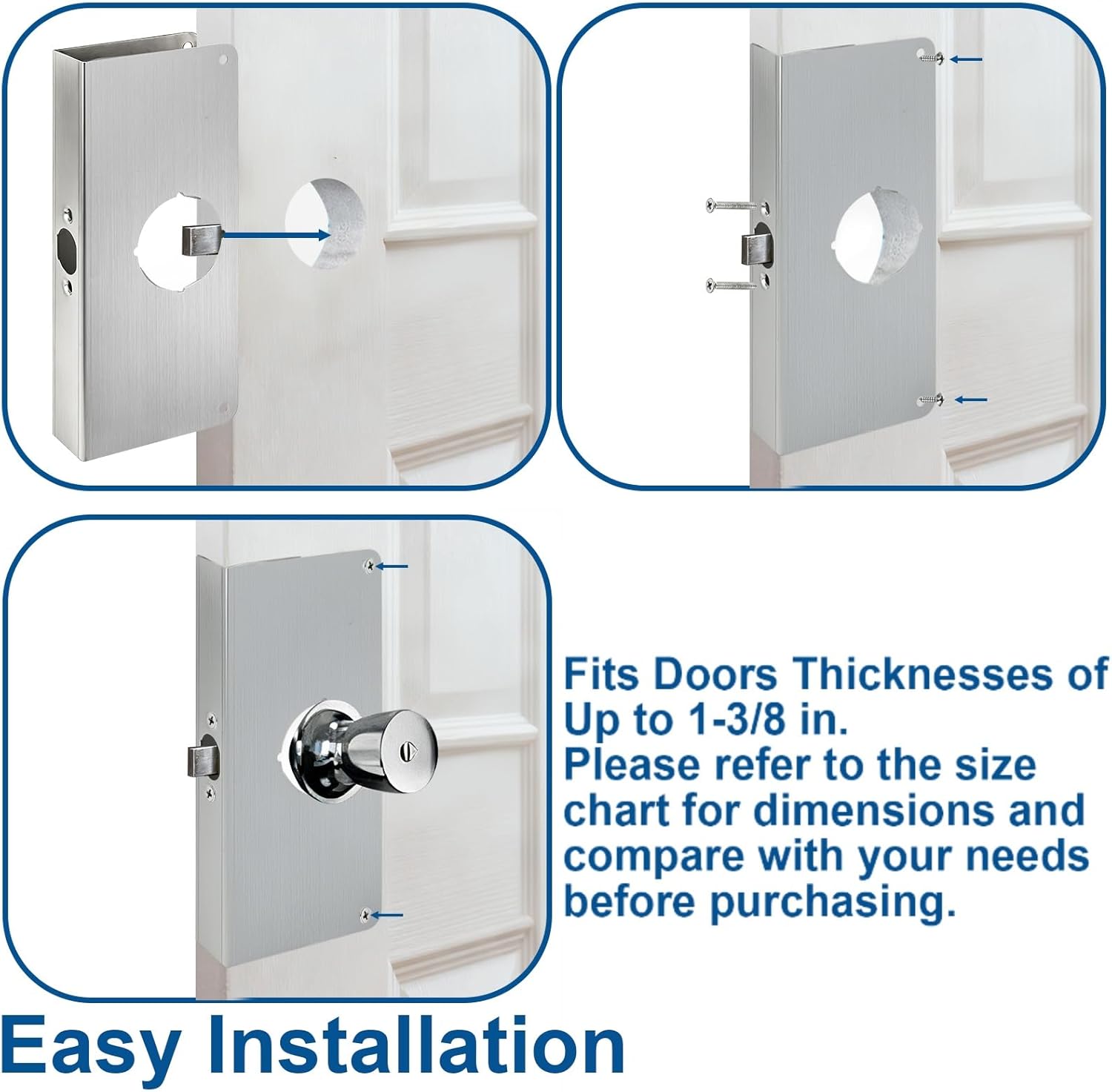 Tlence 2 Pack Door Reinforcement Plates, Stainless Steel Lock and Door Reinforcer, Door Repair Plate for Exterior Door, Door Jamb Lock Plates for Security, 1-3/8"x 9" for Front Entry Bedroom Home