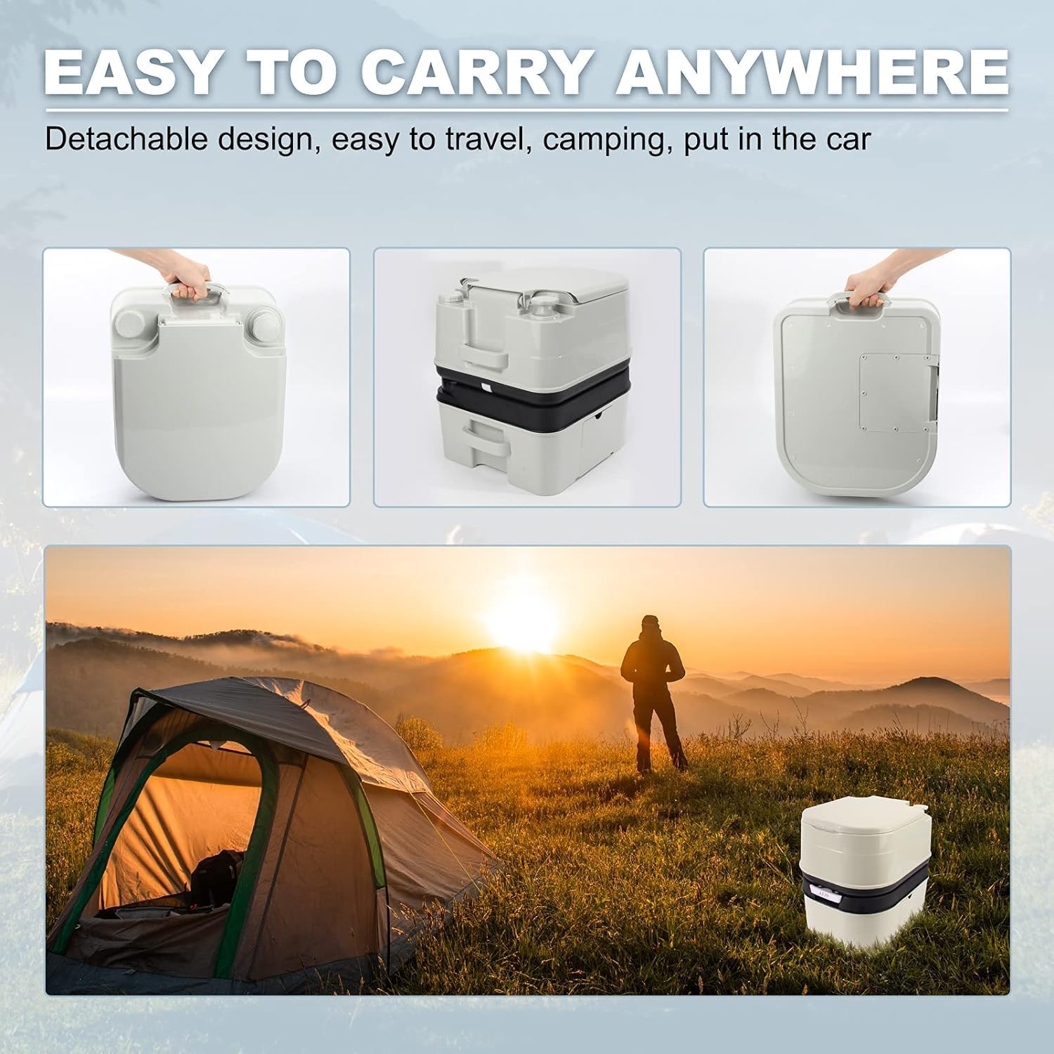 Portable Toilet, 6.4 Gallon 24L Piston Pump Flush with Level indicator Detachable Anti-Leak Handle Water Pump,Rotating Spout Indoor & Outdoor Hiking Toilet for Camping, Fishing Travel