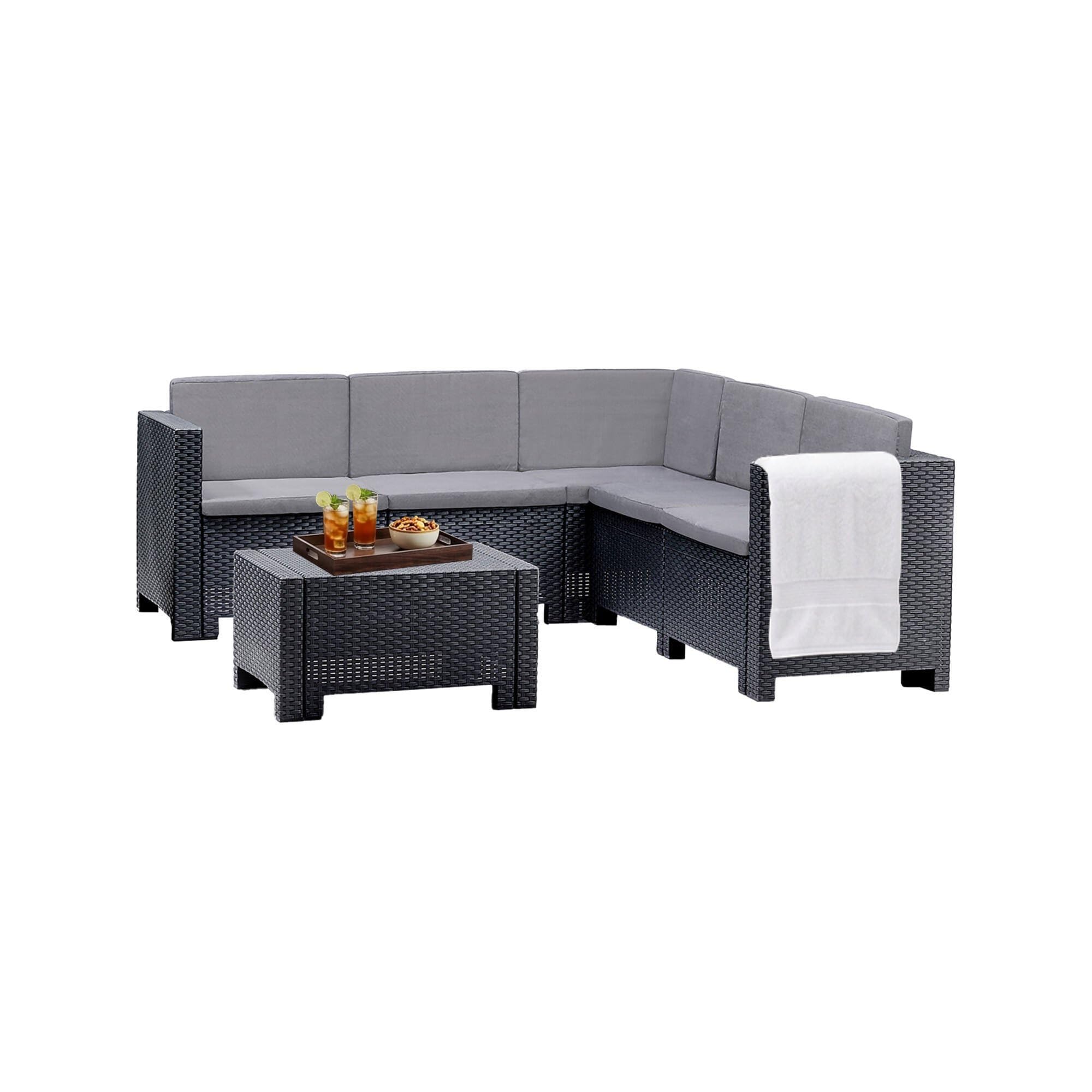 Dmora - Set salotto da esterno Encelado, Salottino outdoor, Set da balcone o giardino, Composizione soggiorno per esterni, Made in Italy, Antracite