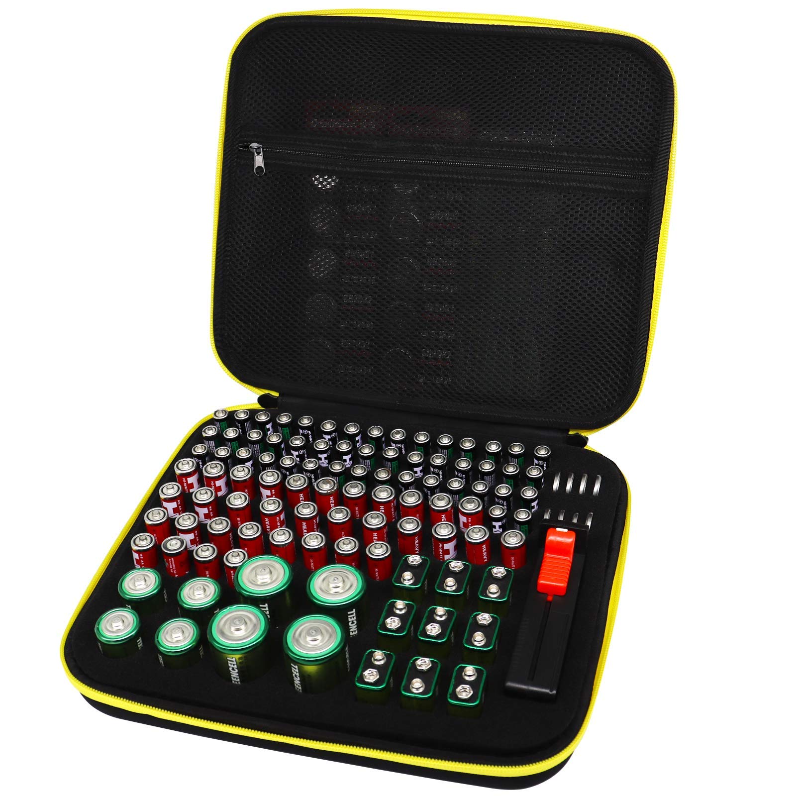 FCDYLBD Battery Organizer Case- Hard Storage Box Bag Holder - Holds 106+ Batteries AA AAA C D 9V Tester BT-168 (Batteries are Not Included)