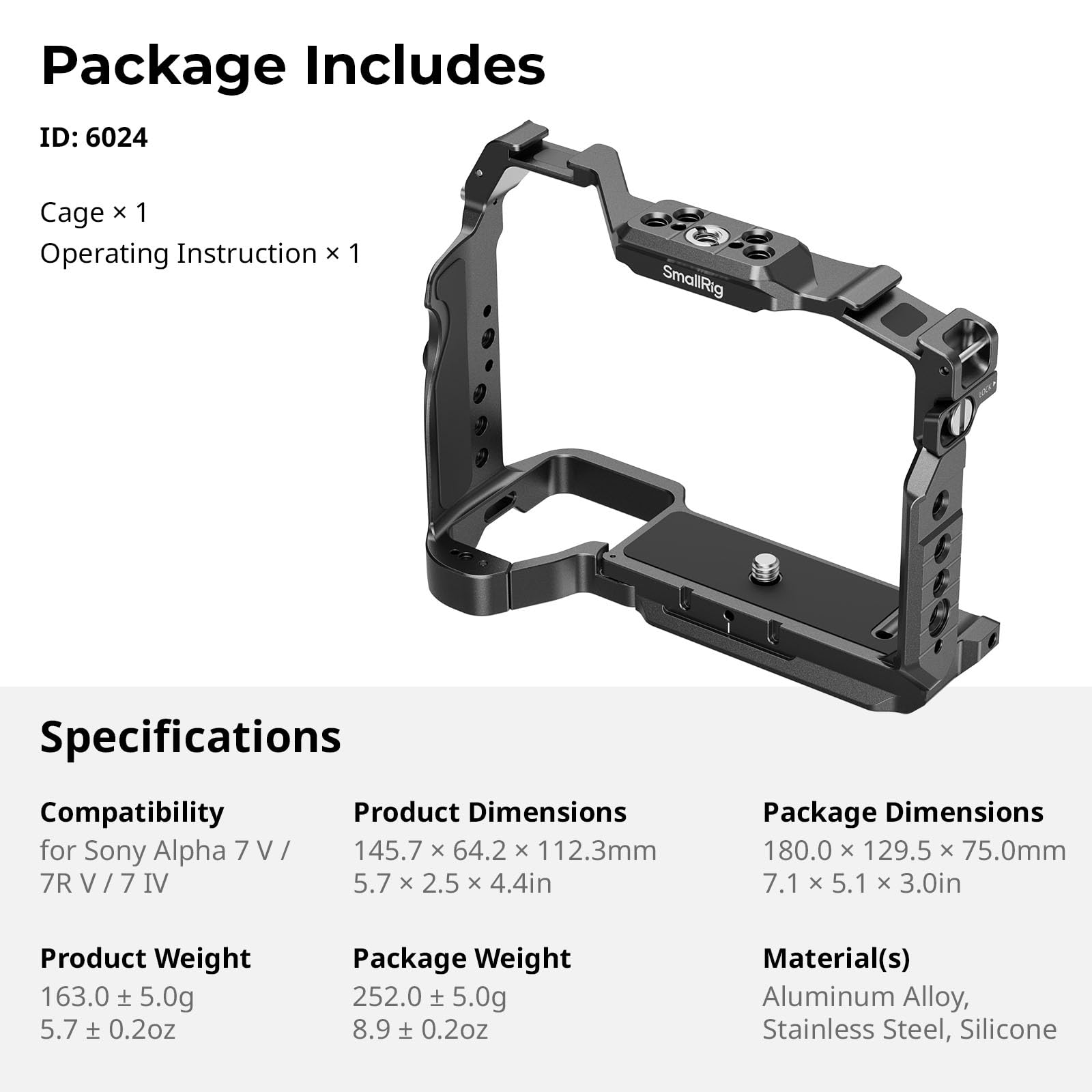 SmallRig A7 V / A7R V / A7 IV HawkLock Gabbia completa a sgancio rapido per fotocamera Sony Alpha 7 V/Alpha 7R V/Alpha 7 IV