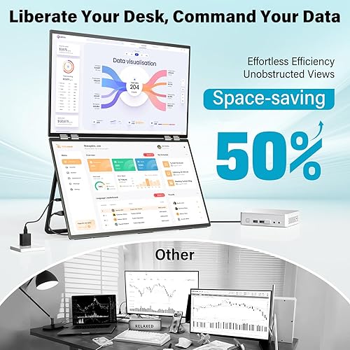 Vista 7 de InnoView Monitor portátil dual de 23.8 pulgadas 180Hz 2560 x 1440P 2K 100% sRGB - Diseño plegable y apilable con ajuste de pantalla de 315°