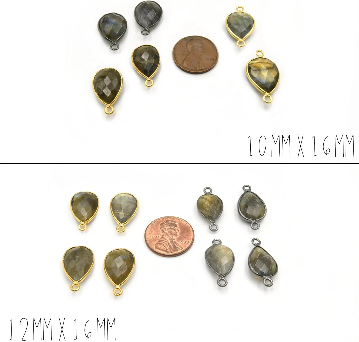 Teardrop Labradorite Bezel | Labradorite Focals | Gold 22mm x 44mm 1 Hole